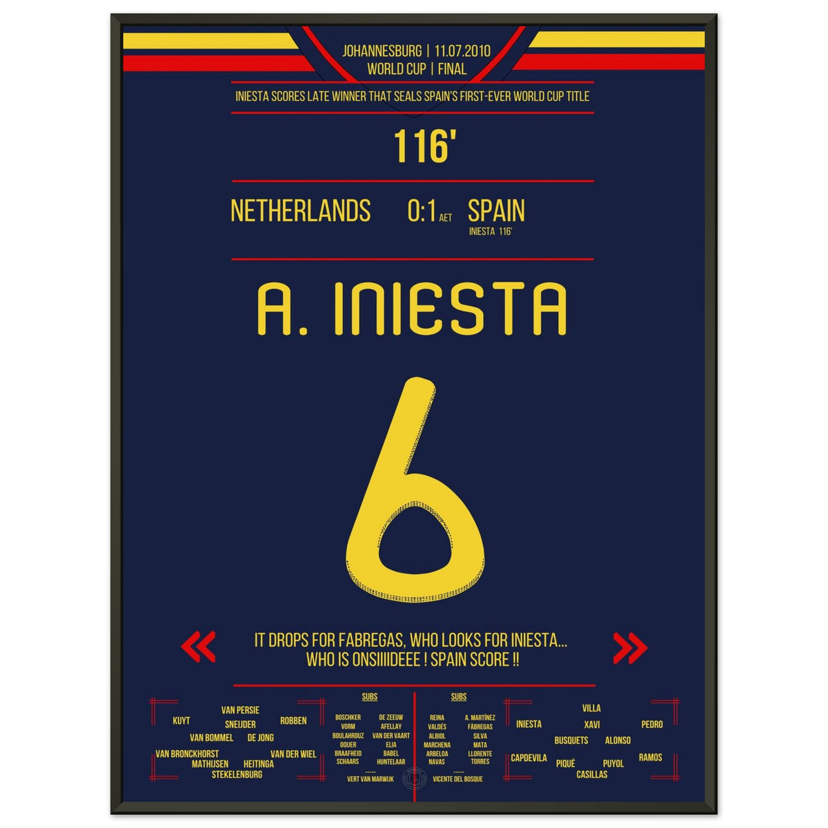 Il gol di Iniesta verso l'immortalità nella finale della WM 2010 contro Holland