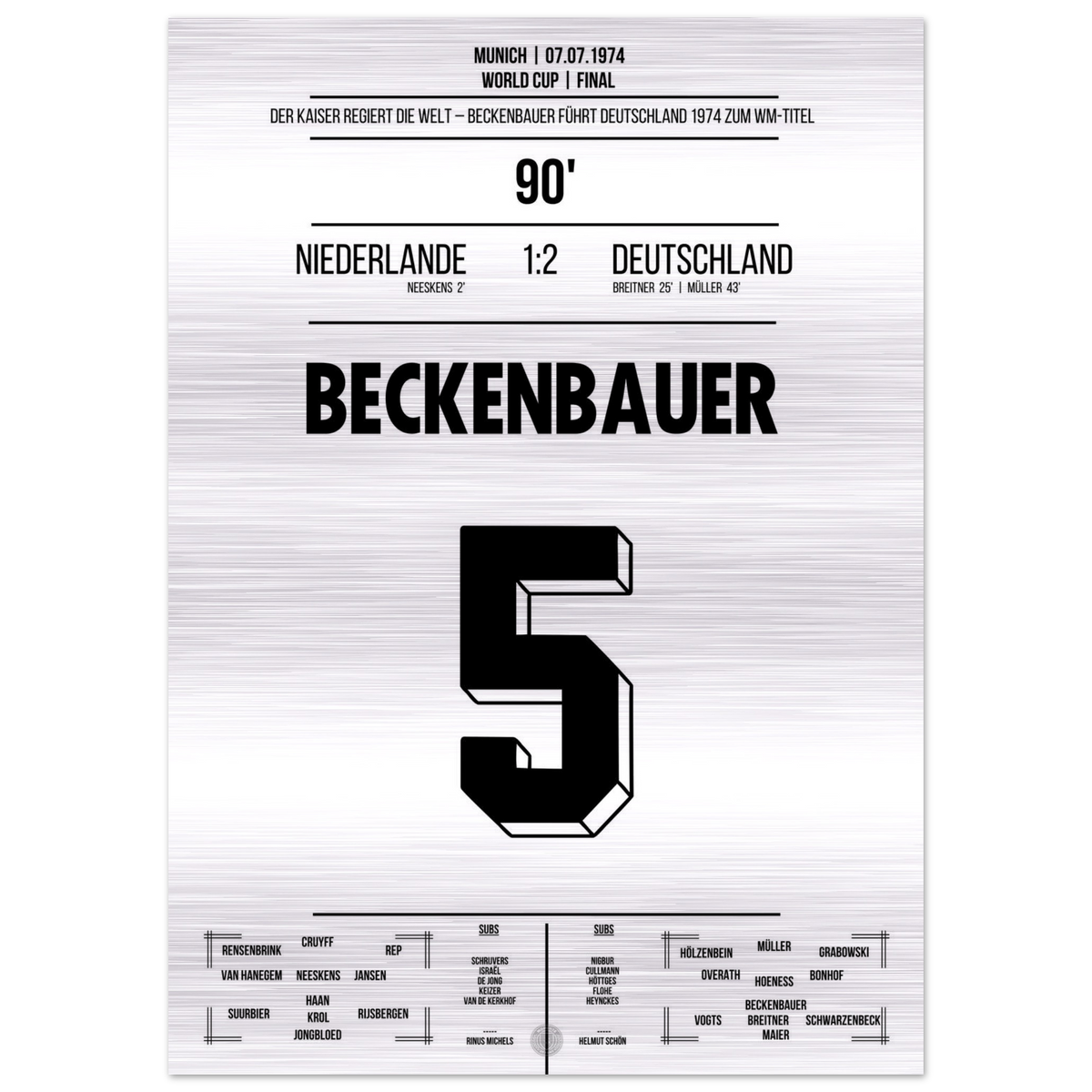 (Metal Print) Beckenbauer mène l'Allemagne à son deuxième titre de Coupe du monde en 1974