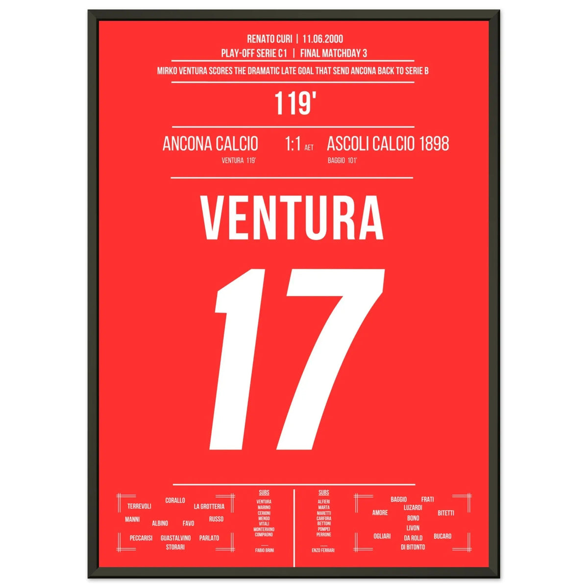 Il gol di Ventura per la promozione dell'Ancona contro l'Ascoli nel 2000