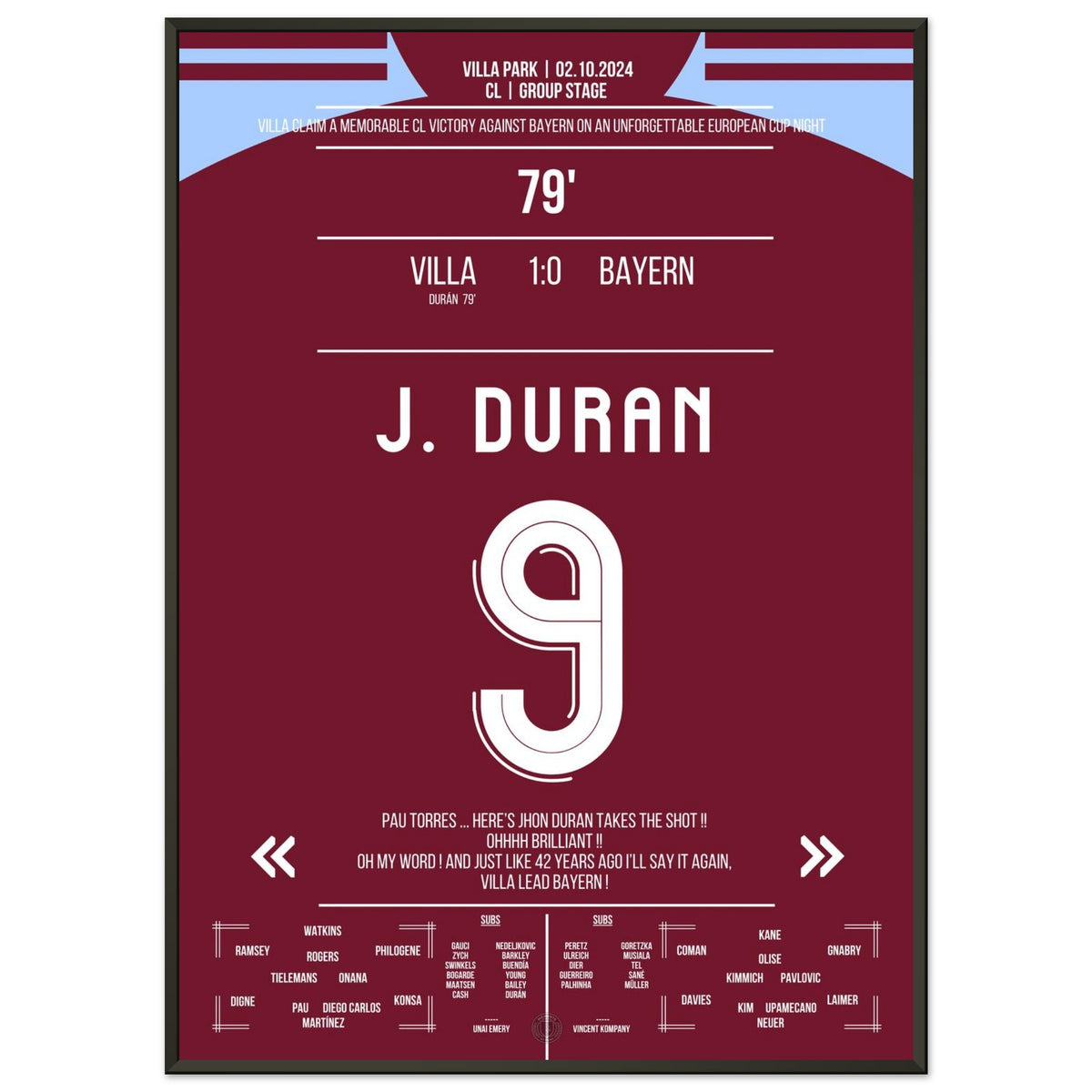 Jhon Duran's winning goal against Bayern sends Villa Park into raptures!