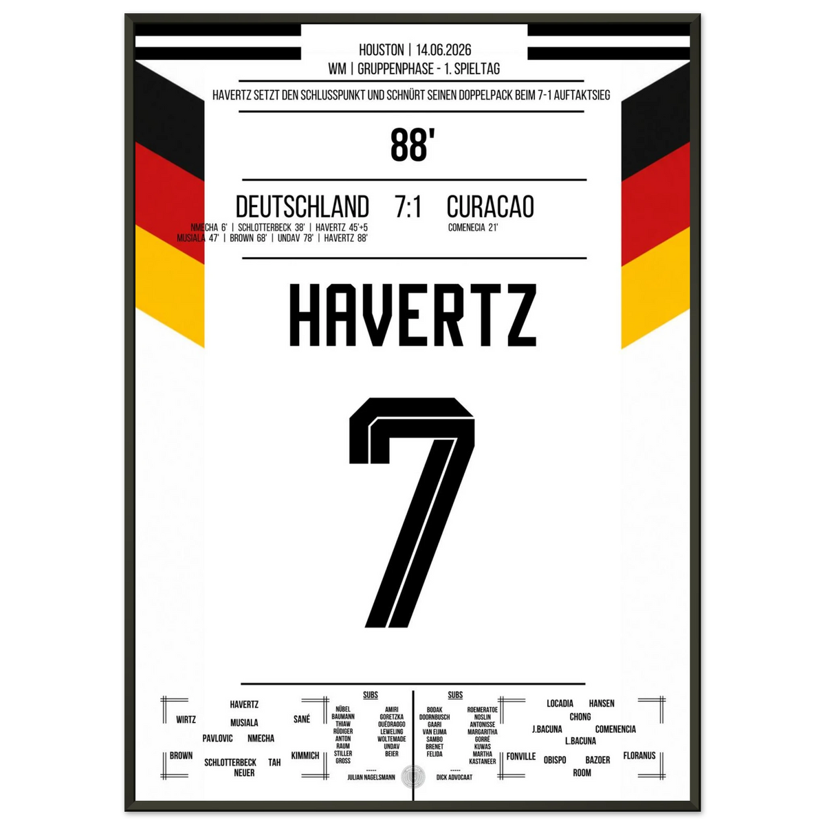 Havertz firma la doppietta nella vittoria d'esordio per 7-1 ai Mondiali