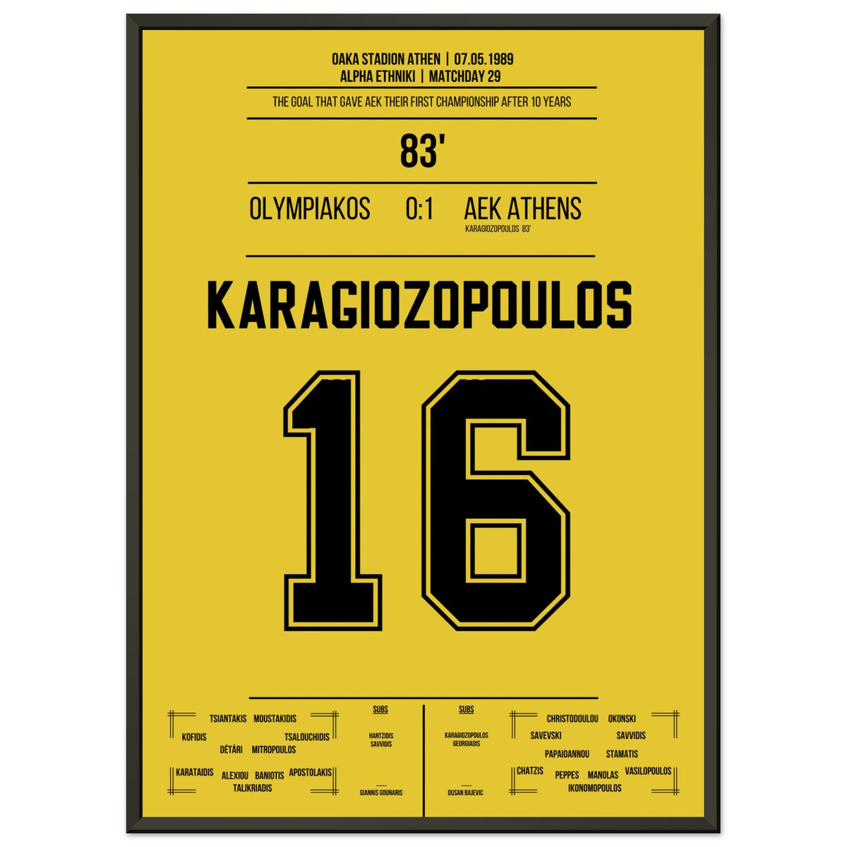 AEK conquista il primo campionato dopo 10 anni nel 1989.