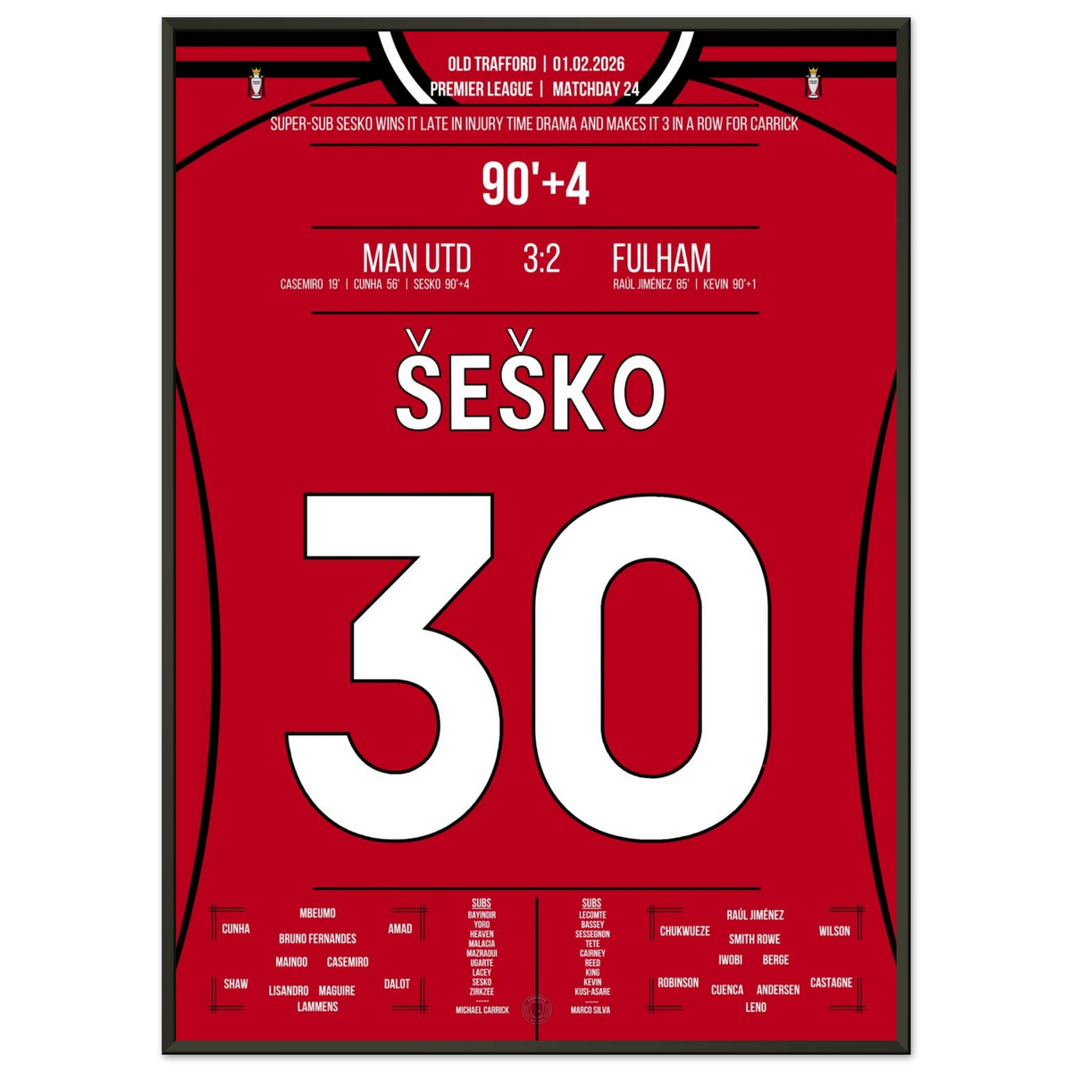 Sesko sauve la victoire de United dans un temps additionnel fou contre Fulham
