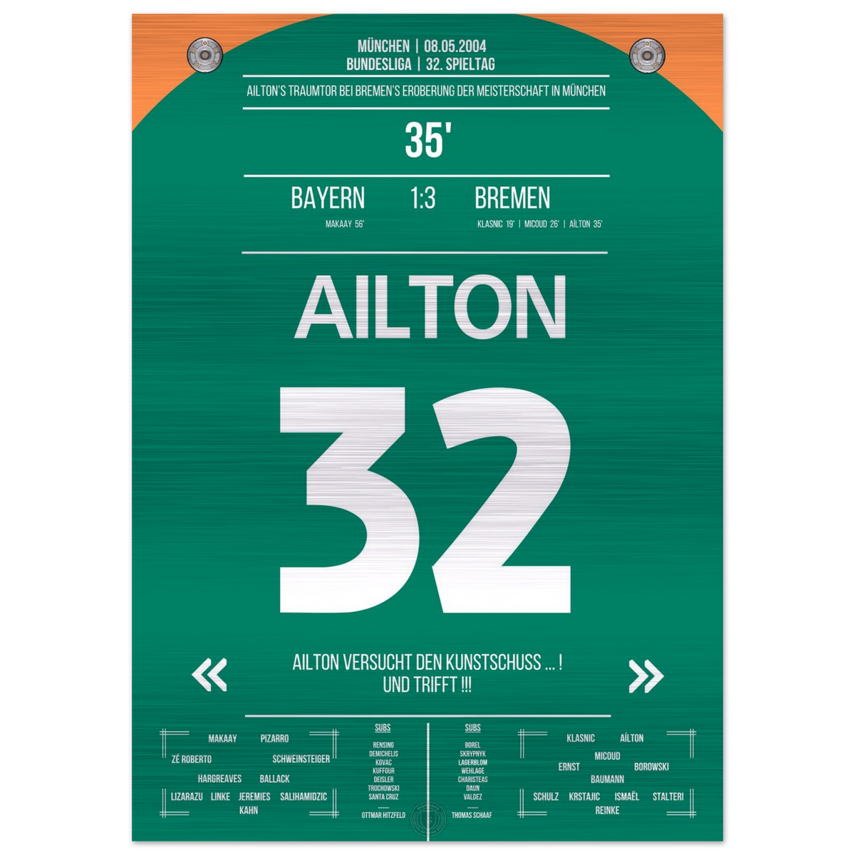 (Metal Print) Ailtons Traumtor zur Meisterschaft in München