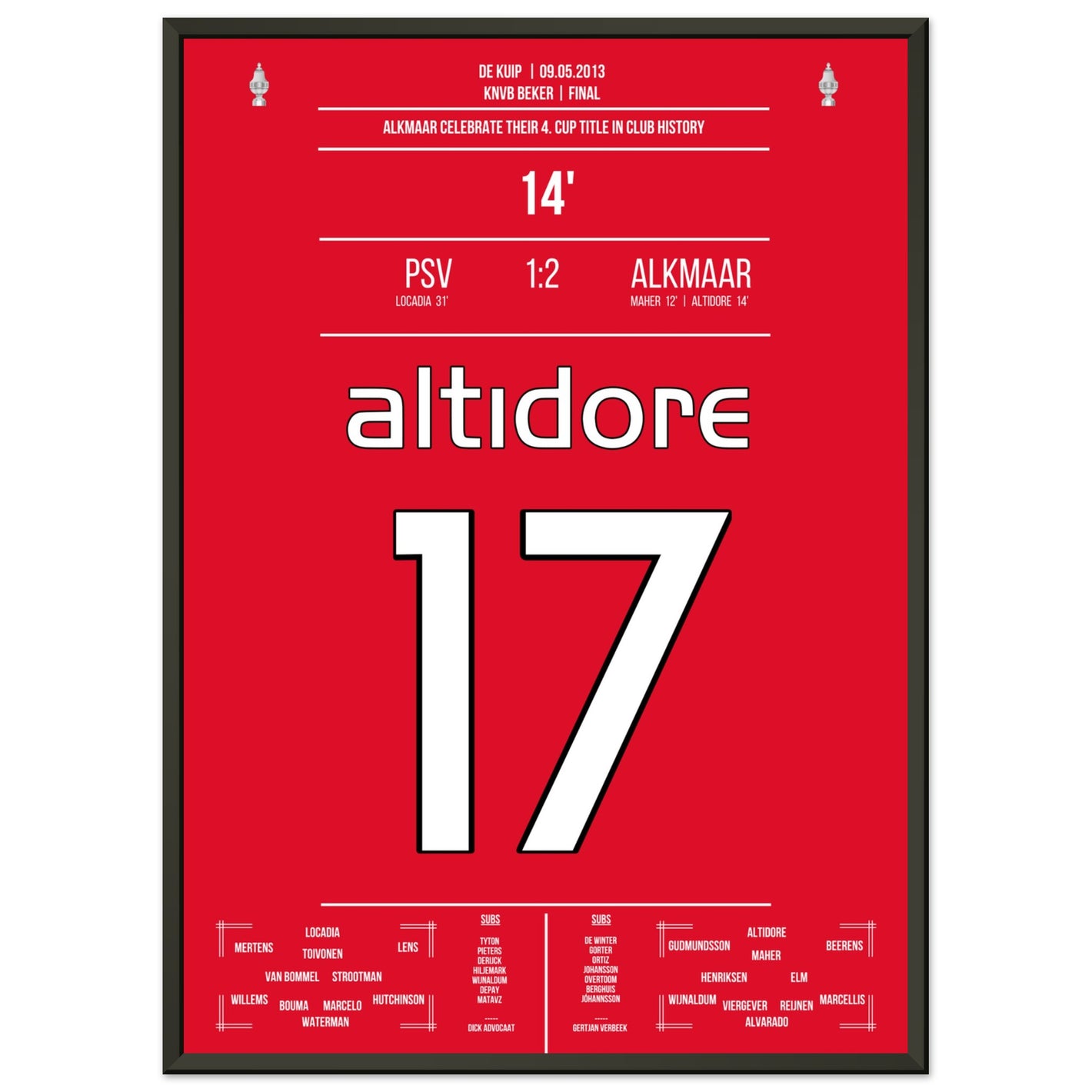 Alkmaar gewinnt zum vierten mal in der Vereinsgeschichte den Pokal 50x70-cm-20x28-Schwarzer-Aluminiumrahmen
