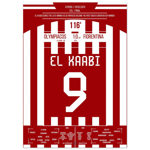 El Kaabi scores Olympiacos' first European title in history.