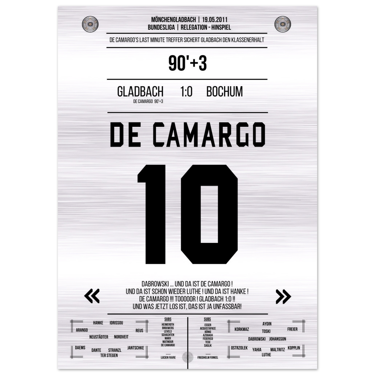 (Metal Print) De Camargo Nachspielzeit Relegation 2011