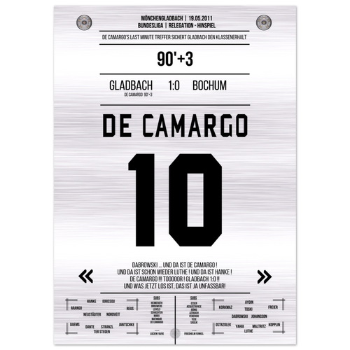 (Stampa su Metallo) De Camargo, gol nel recupero dello spareggio 2011 – Metal Edition