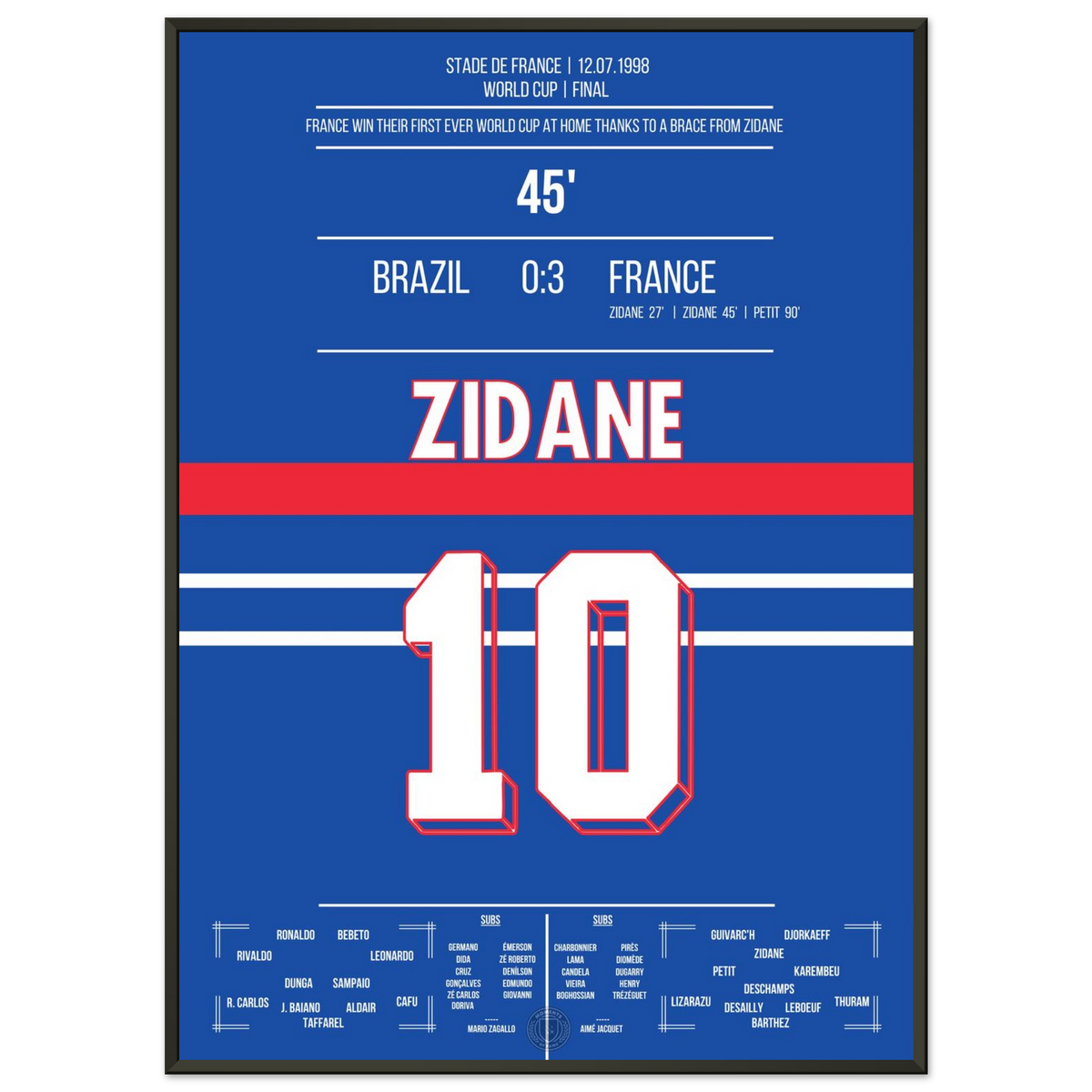 Zidane header double secures France's first World Cup title in 1998 against Brazil