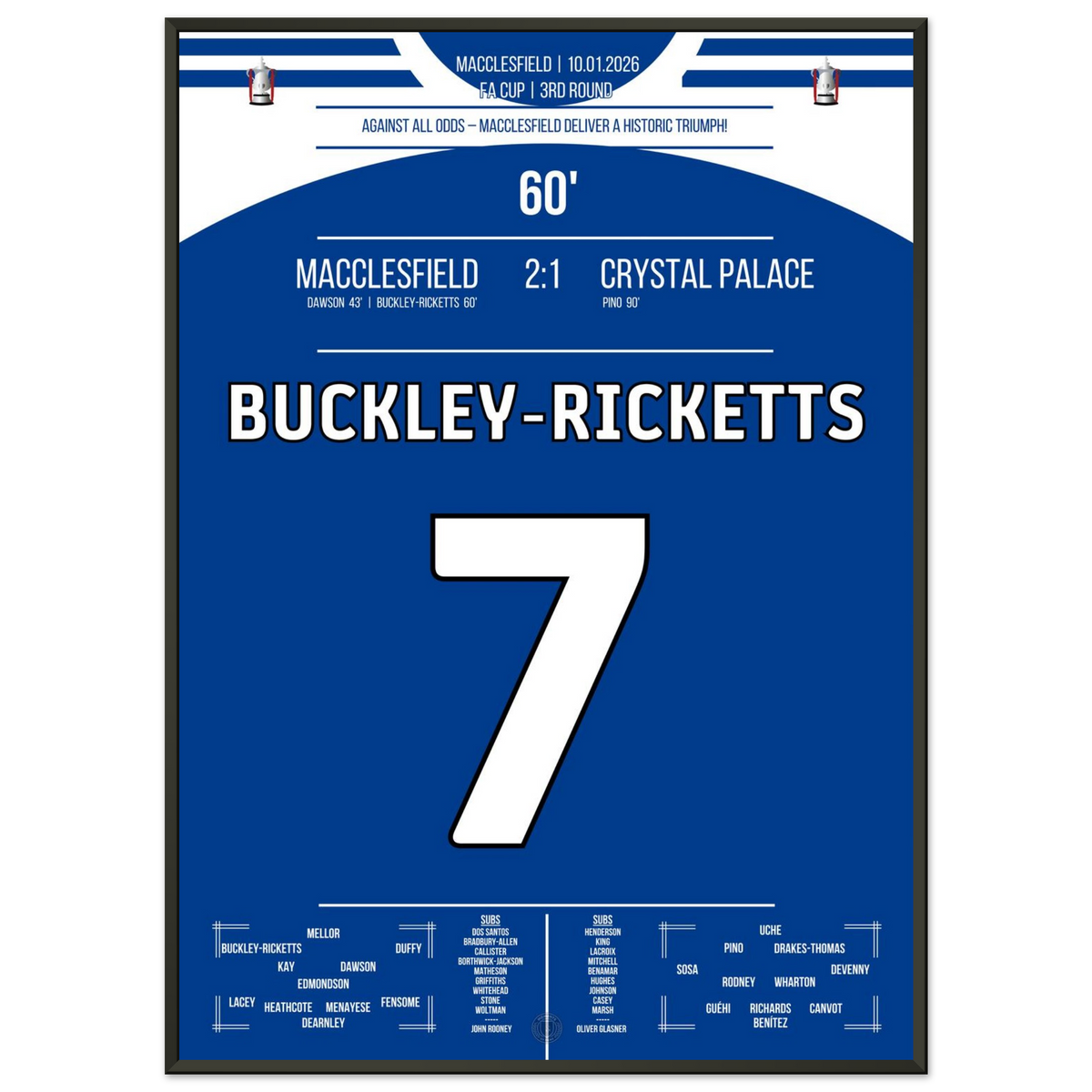 Macclesfield with the cup sensation against defending champions Palace