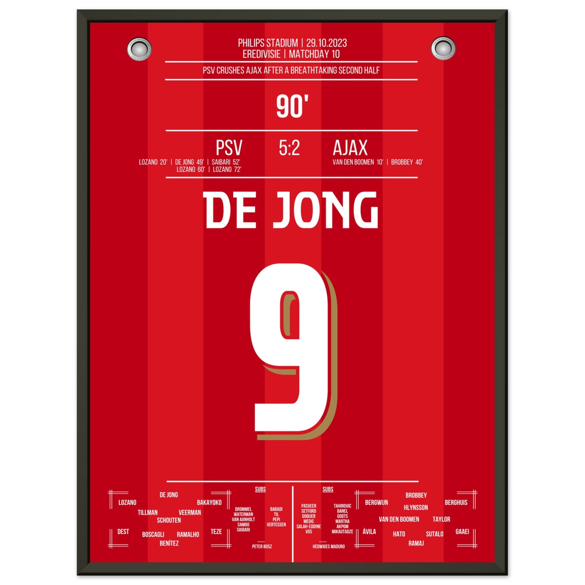 PSV's 5-2 Kantersieg gegen Ajax in 2023 45x60-cm-18x24-Schwarzer-Aluminiumrahmen