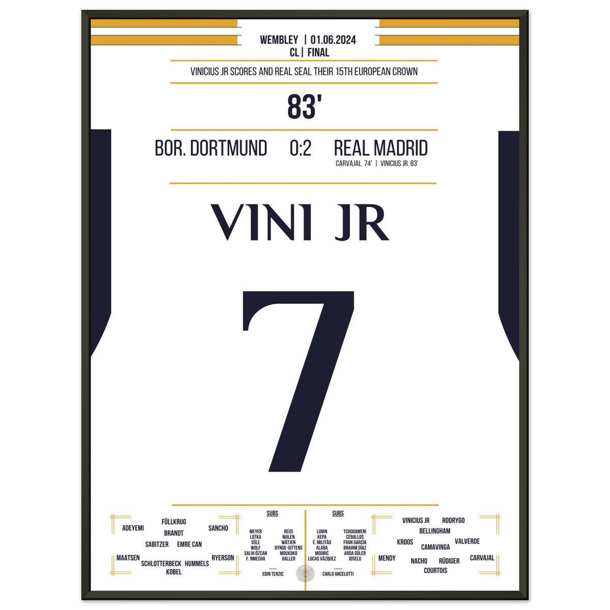 Vinicius Jr segna e il Real conquista il 15° titolo di Champions League della sua storia.