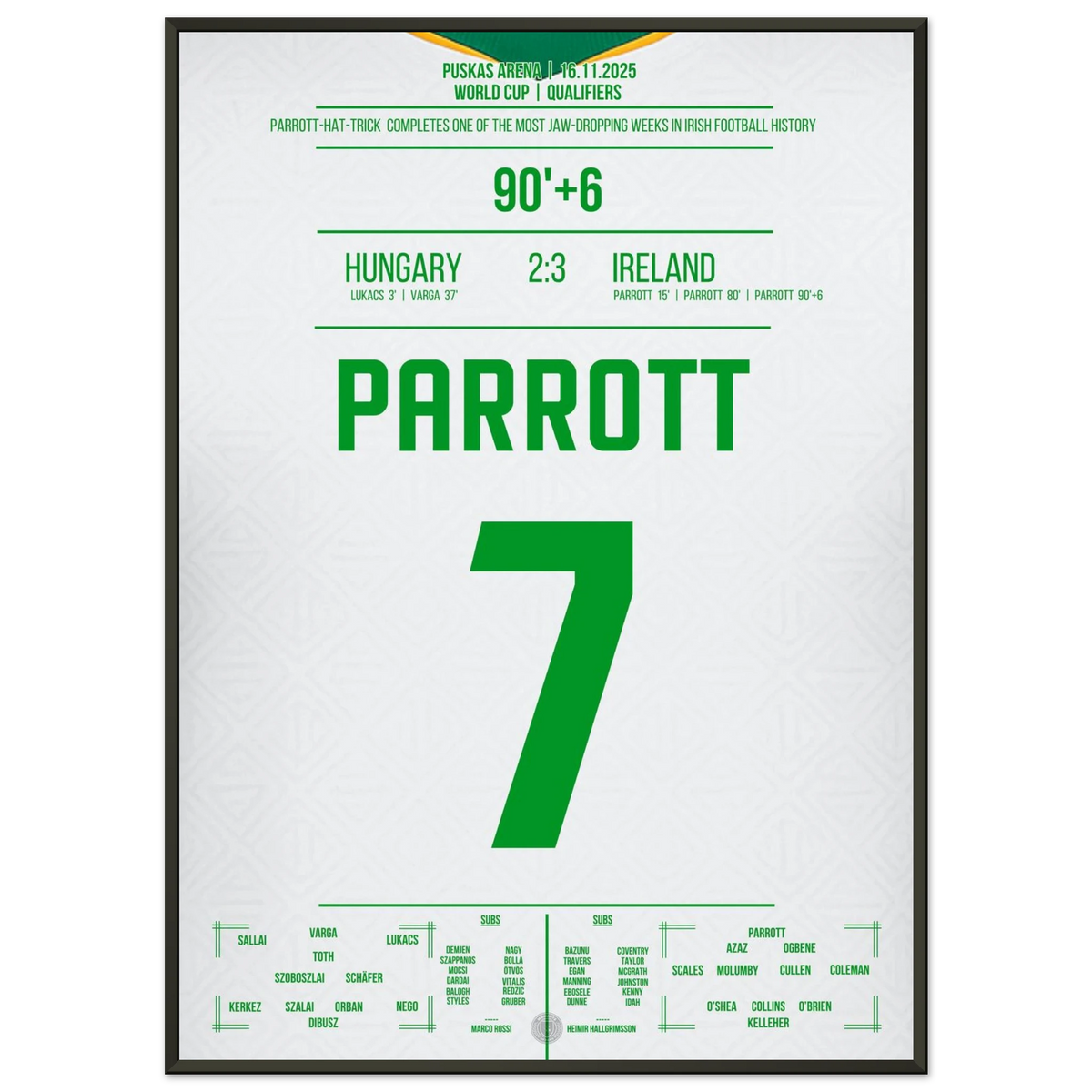 Parrott-Hattrick! Irland stürmt mit wildem Sieg in Ungarn in die WM-Playoffs