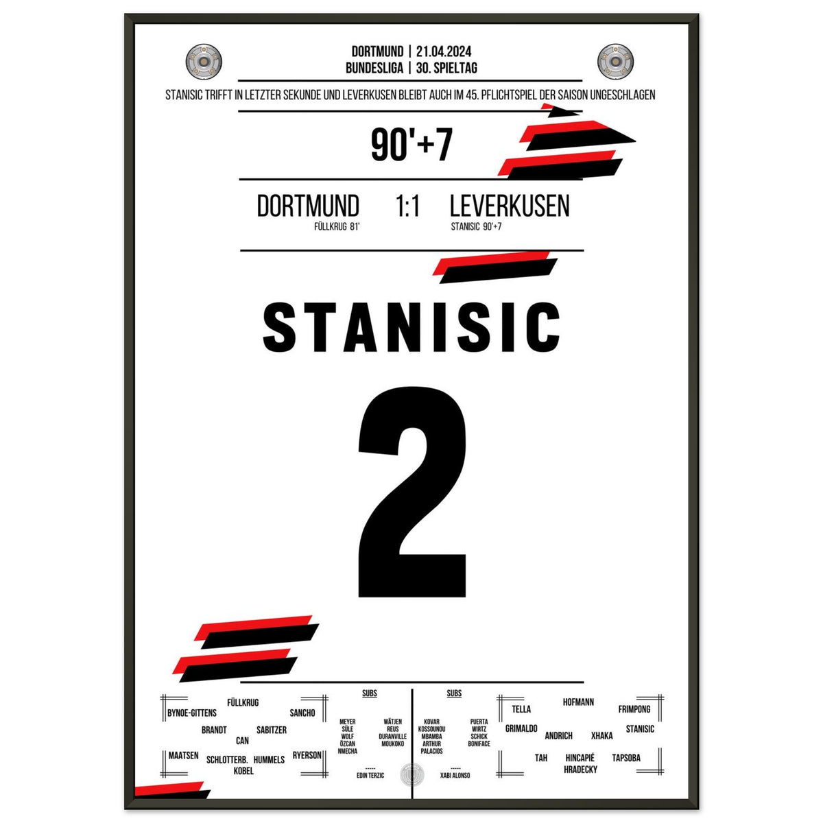90+7 ! Stanisic marque de la tête et Leverkusen reste invaincu !