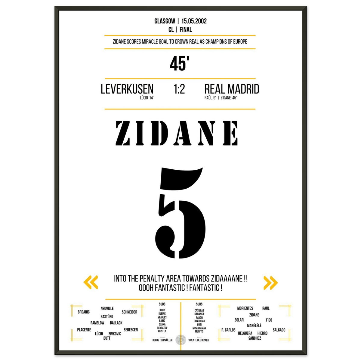 Il straordinario gol di volo di Zidane nella finale del 2002 contro il Leverkusen