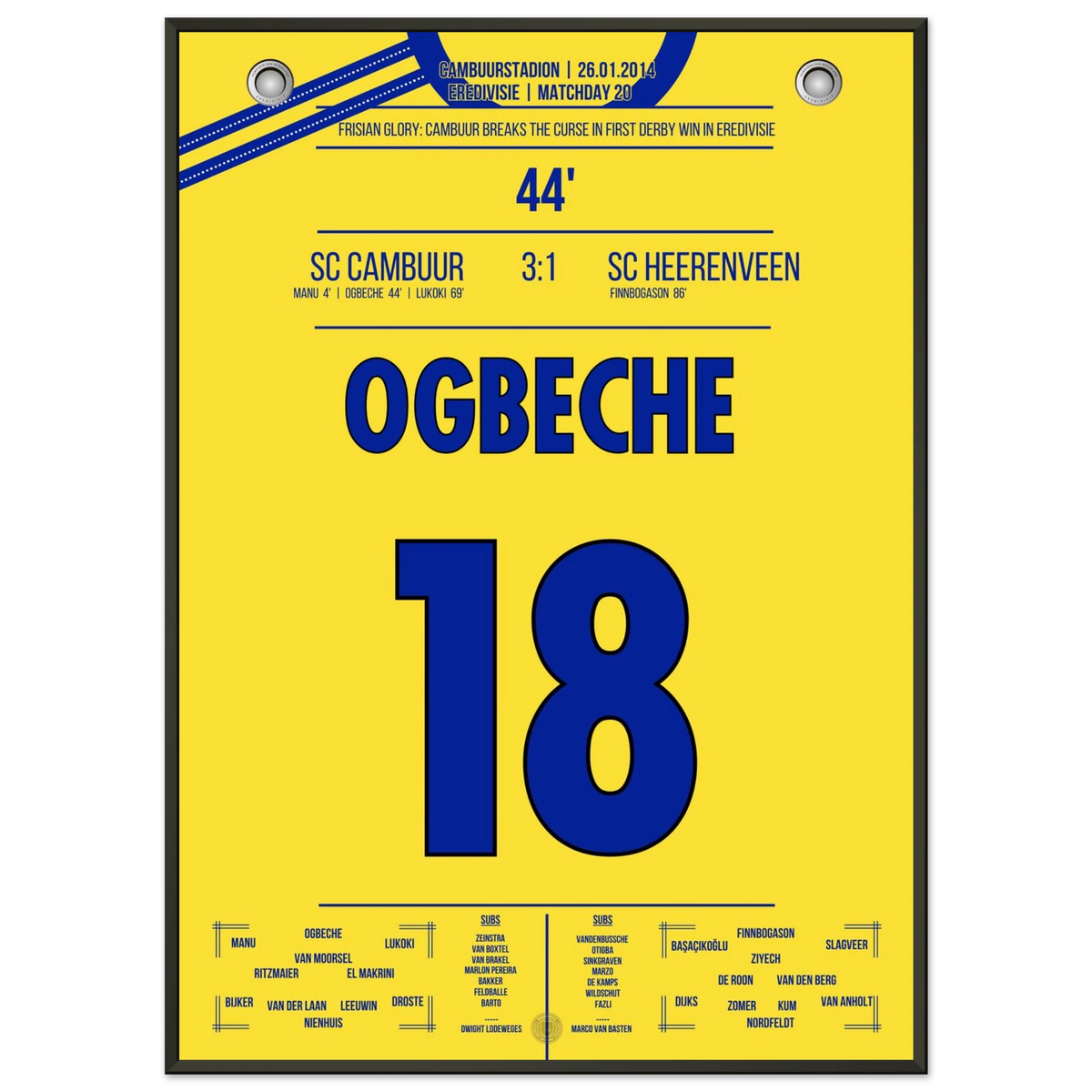 Victoire historique de Cambuur lors du derby frison contre Heerenveen en 2014