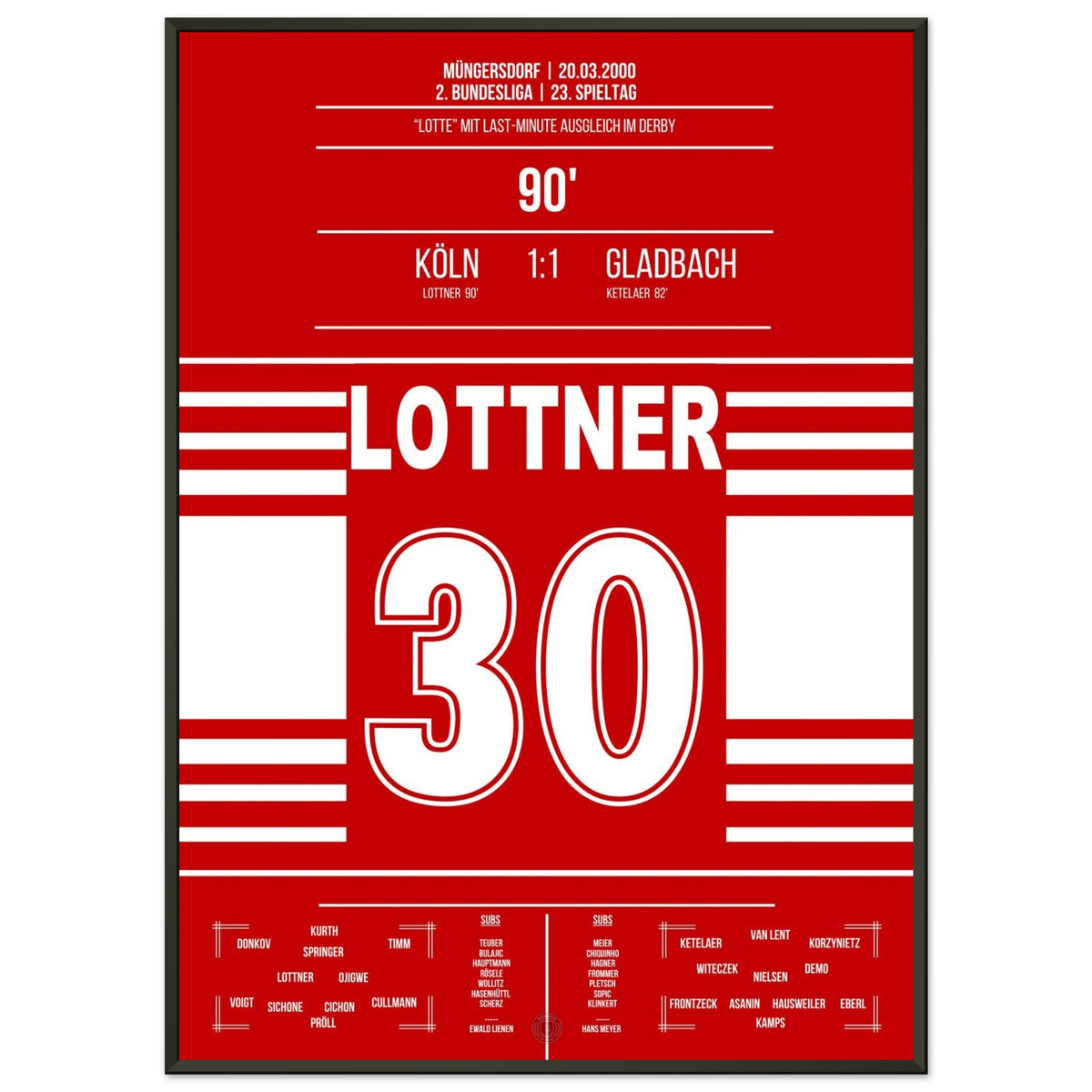 Lottner's equalizer in the 90th minute in the derby against Gladbach in 2000