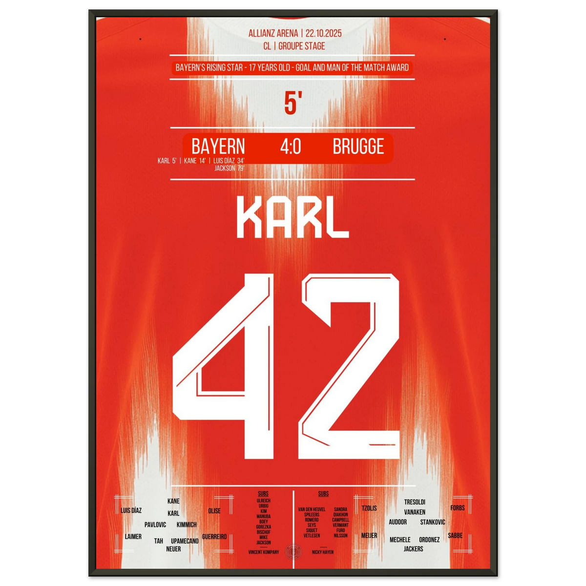 Goal on Champions League starting eleven debut for 17-year-old Lennart Karl