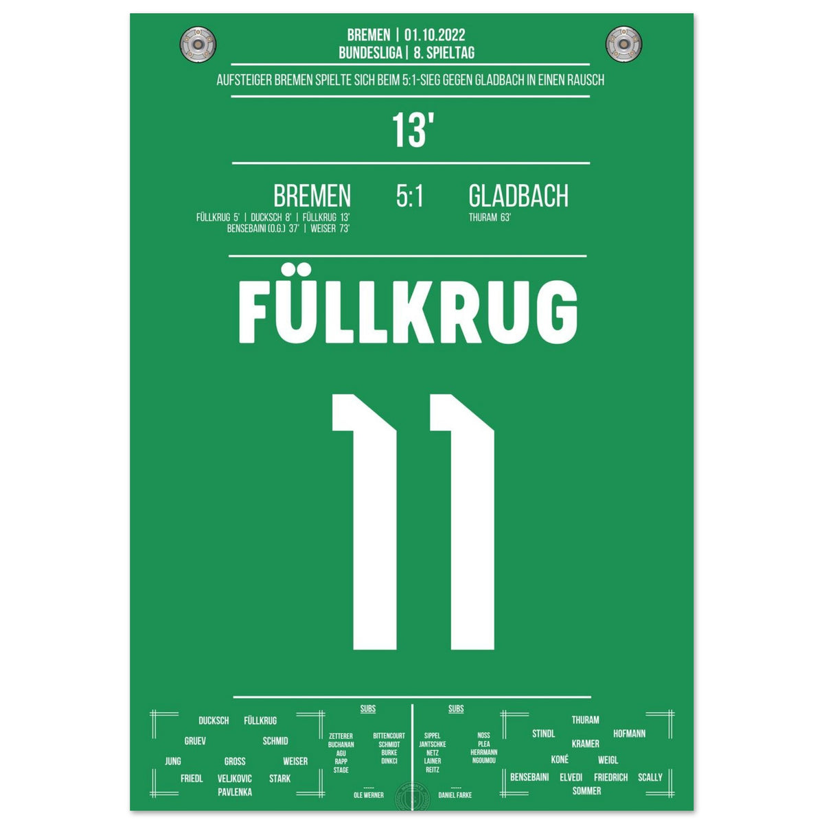Wie im Rausch! Füllkrug-Doppelpack beim 5:1 Sieg gegen Gladbach 2022