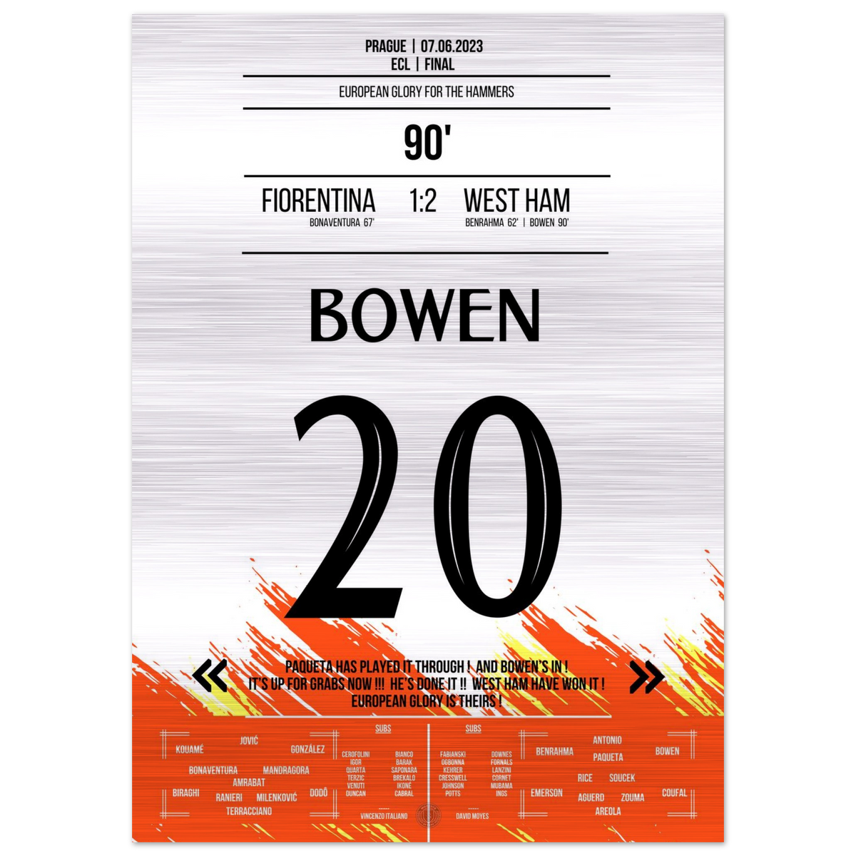 (Metal Print) But gagnant de dernière minute de Bowen pour le triomphe en Coupe d'Europe des 