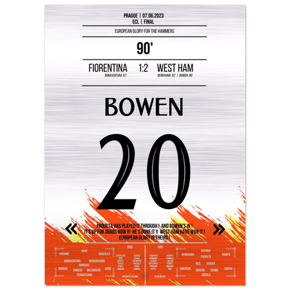 (Metal Print) But gagnant de dernière minute de Bowen pour le triomphe en Coupe d'Europe des "Hammers"