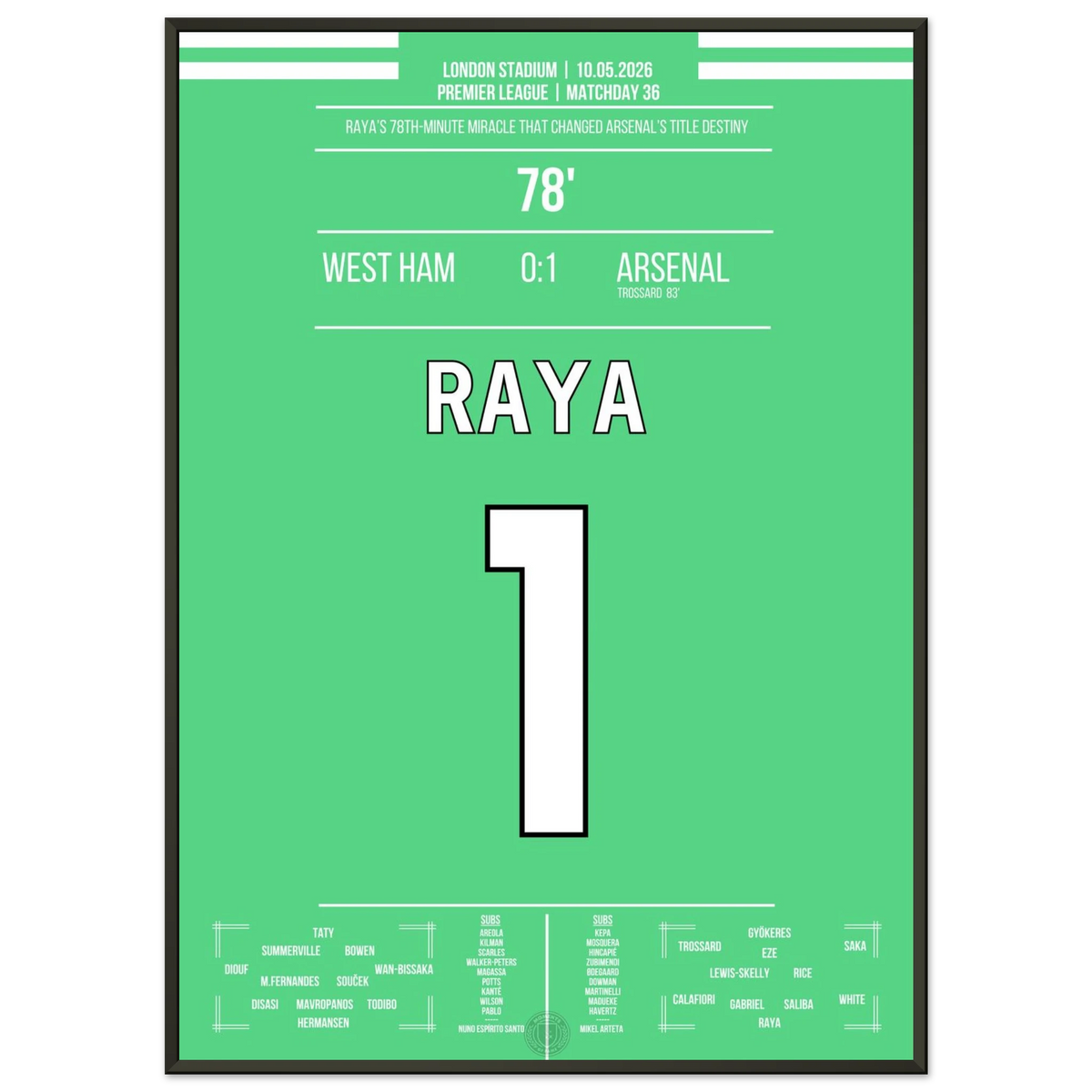 Raya's Save of the season beim Sieg bei West Ham