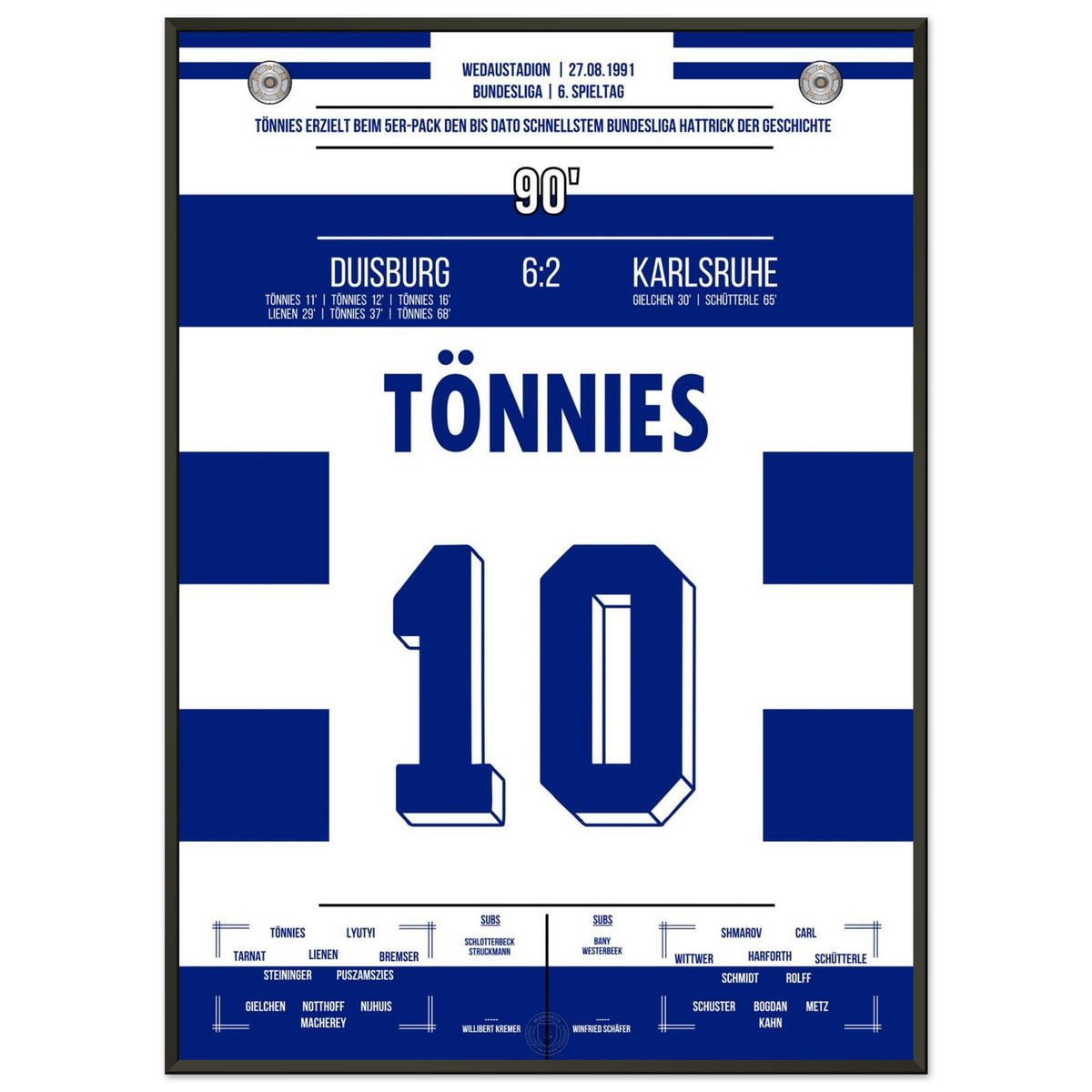 Tönnies' record hat-trick in a 5-goal spectacular performance against KSC in 1991