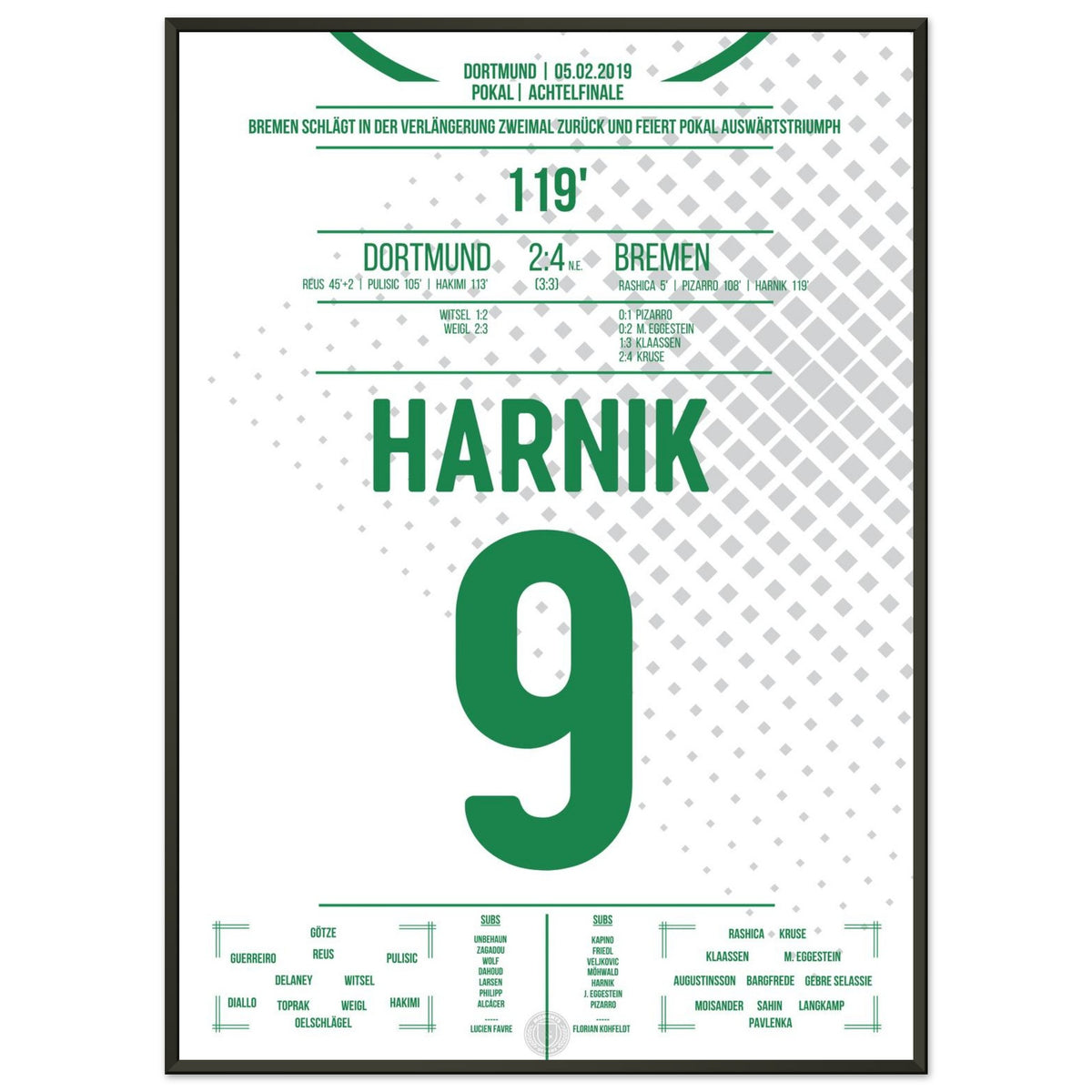 Harnik tire Bremen dans la séance de tirs au but des quarts de finale de la Coupe DFB 2019.