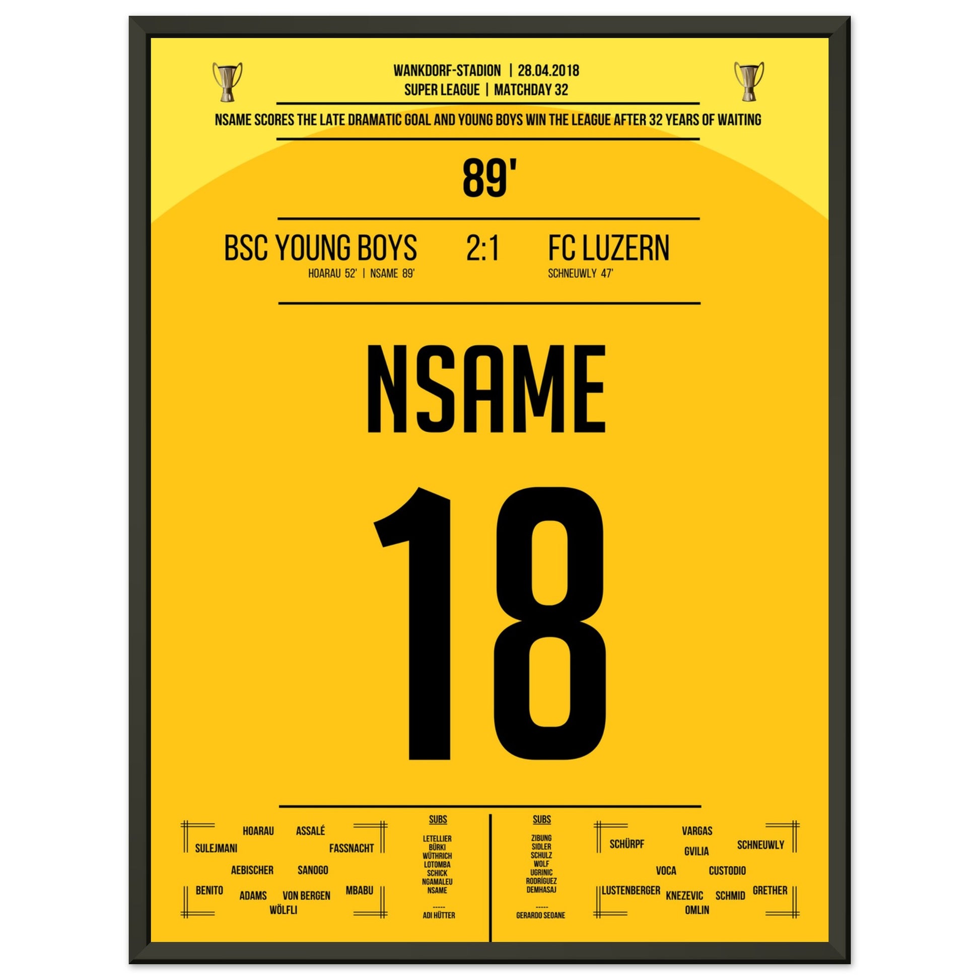 Nsame's Siegtreffer zur ersten Meisterschaft für Young Boys Bern nach 32 Jahren 45x60-cm-18x24-Schwarzer-Aluminiumrahmen
