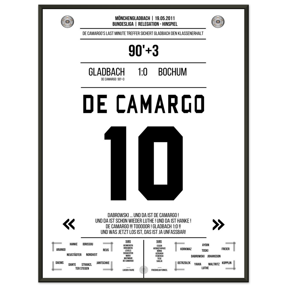 De Camargo scores and keeps Mönchengladbach in the Bundesliga