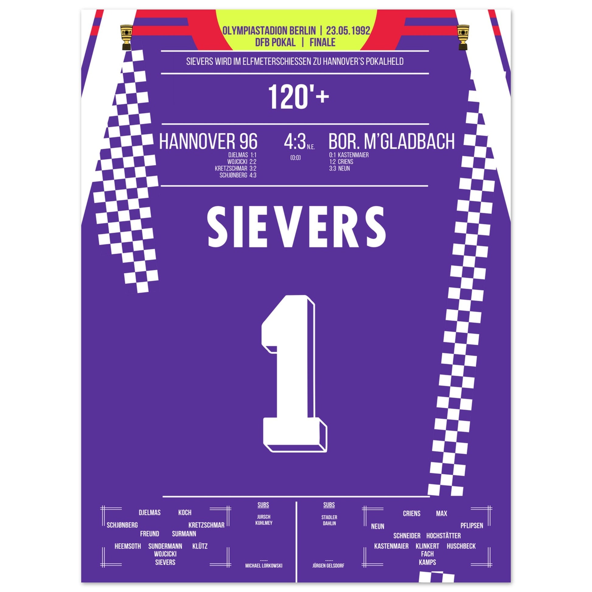 Sievers wird zu Hannover's Pokalheld 1992 45x60-cm-18x24-Ohne-Rahmen