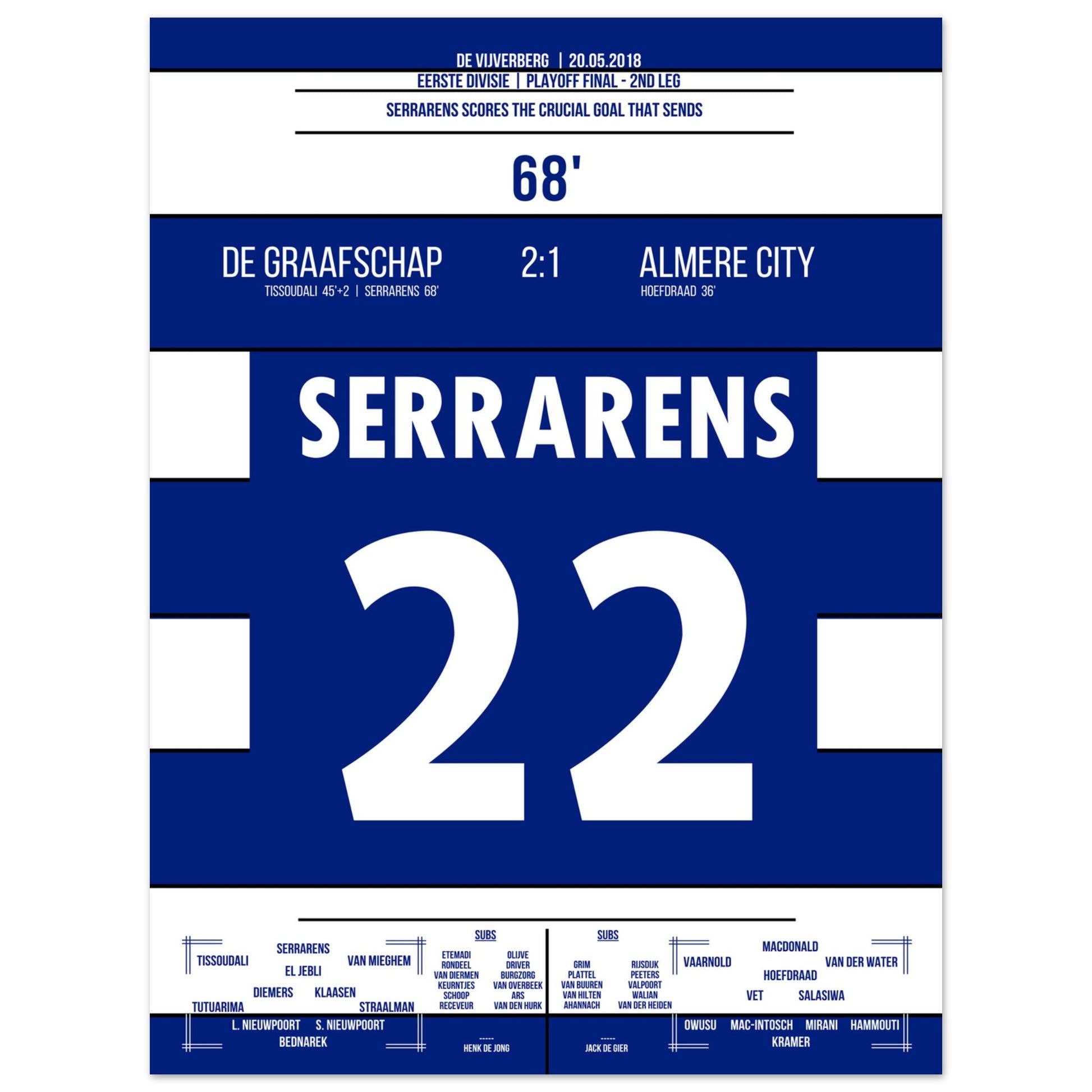 De Graafschap schafft den Aufstieg in die Eredivisie 2018 30x40-cm-12x16-Ohne-Rahmen