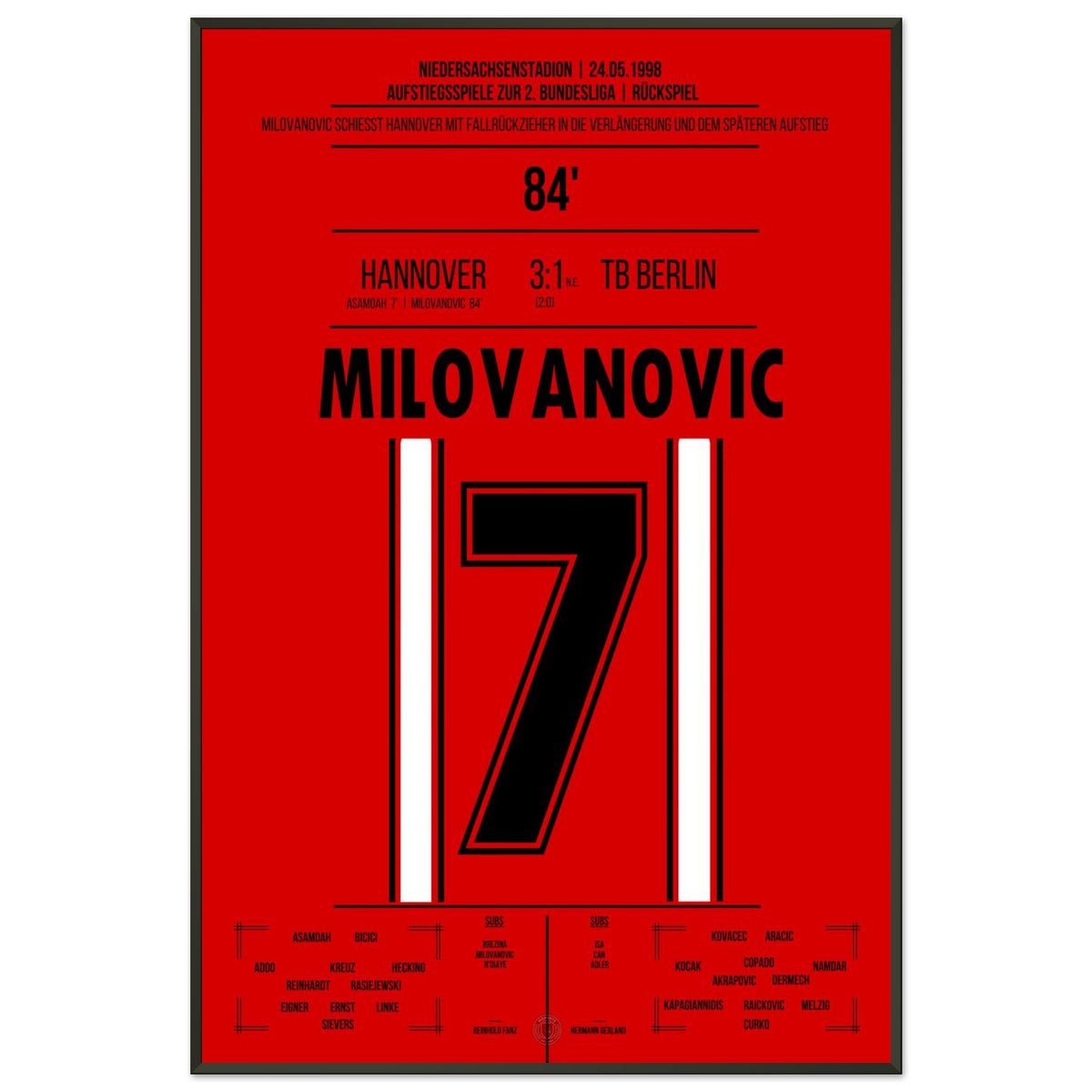 Milovanovic Fallrückzieher bei Hannover's  Rückkehr in die 2. Bundesliga 1998