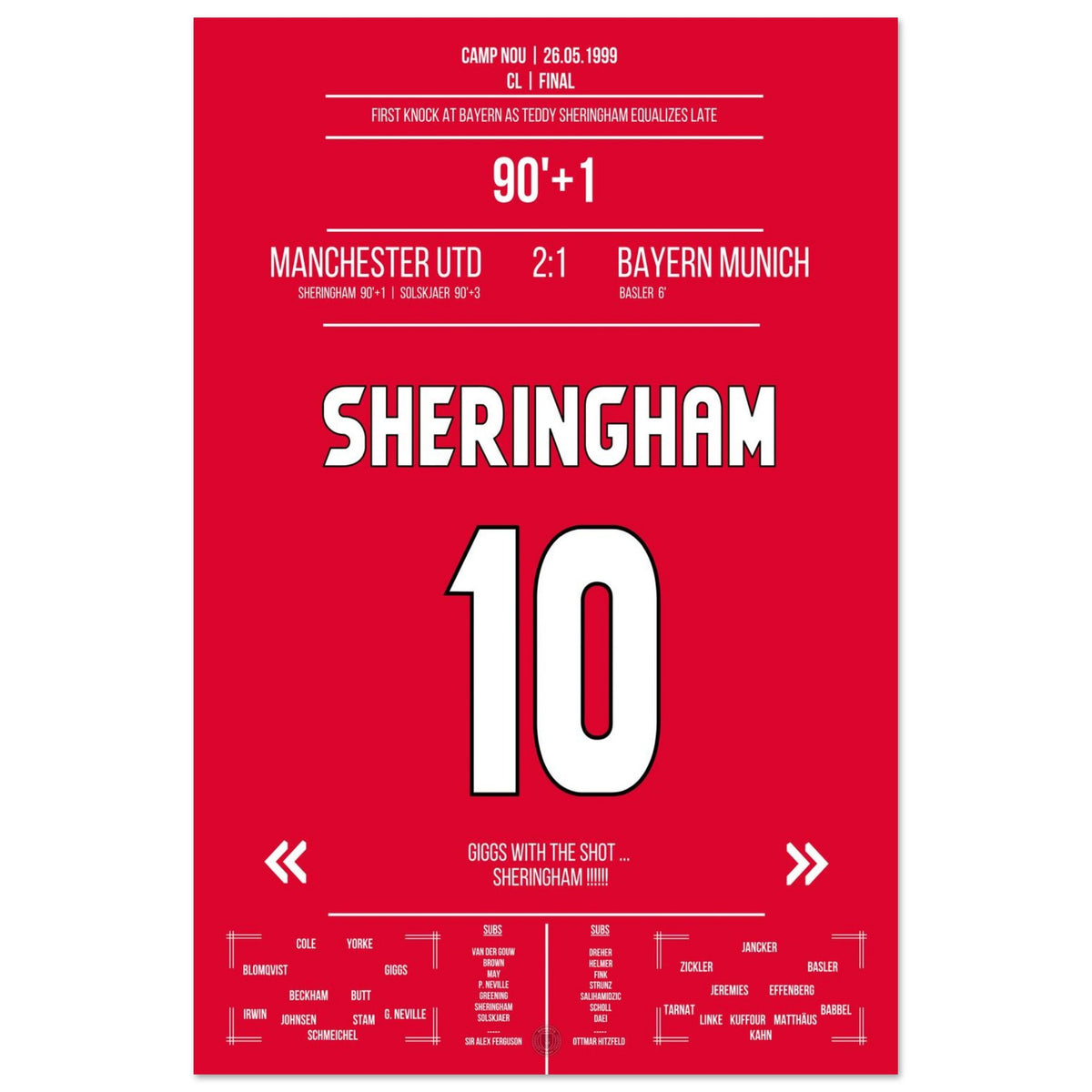 Il gol del pareggio di Sheringham nella finale di CL del 1999