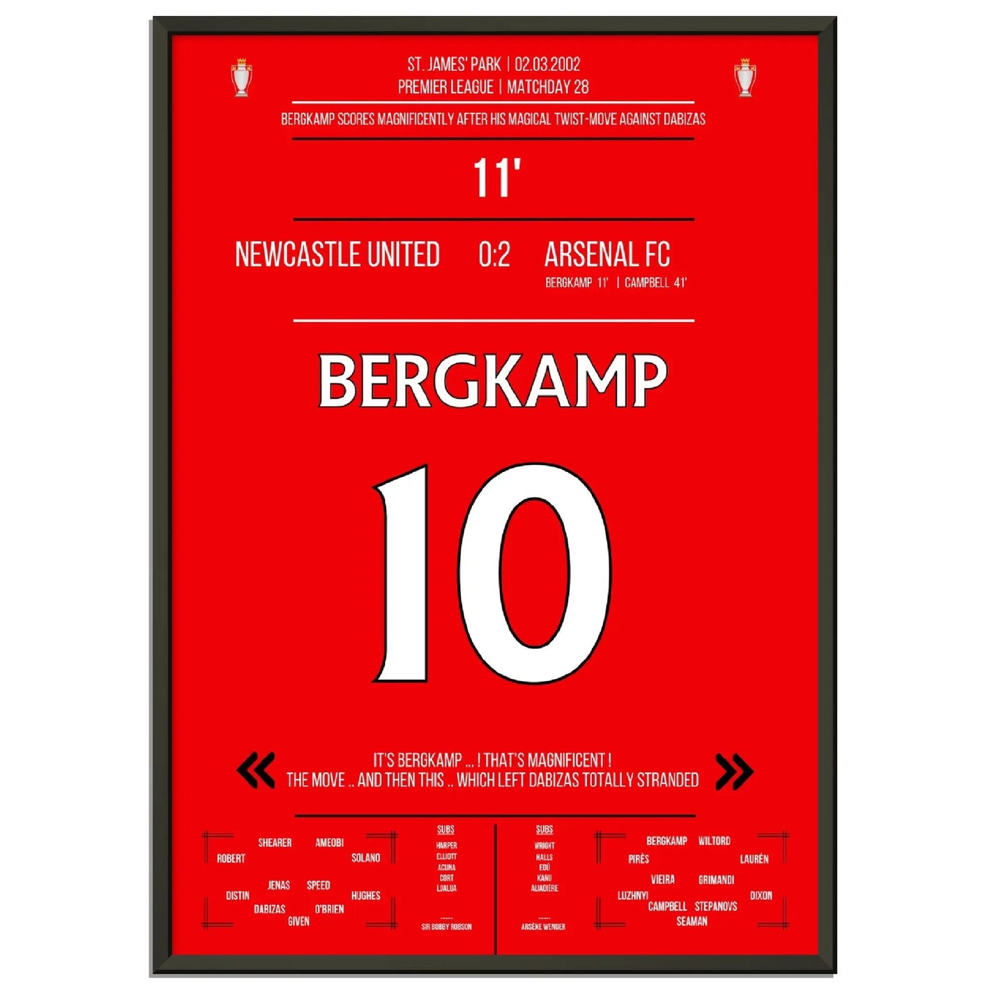 Bergkamps magisches Tor im Spiel Arsenal - Newcastle Premier League 2002 