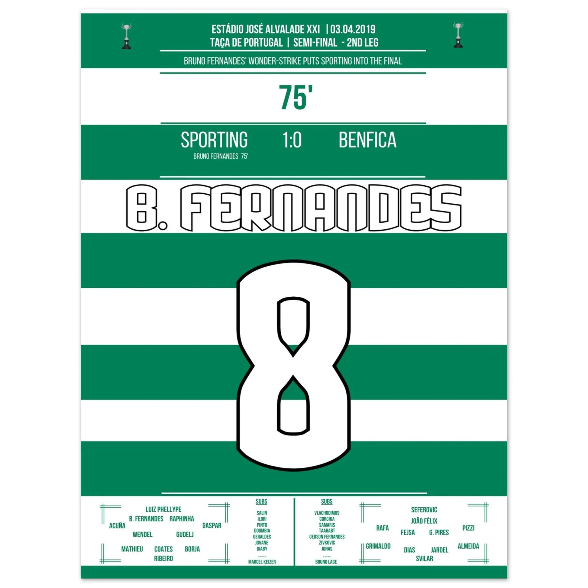 Bruno Fernandes schießt Sporting im Derby ins Pokalfinale 2019 45x60-cm-18x24-Ohne-Rahmen