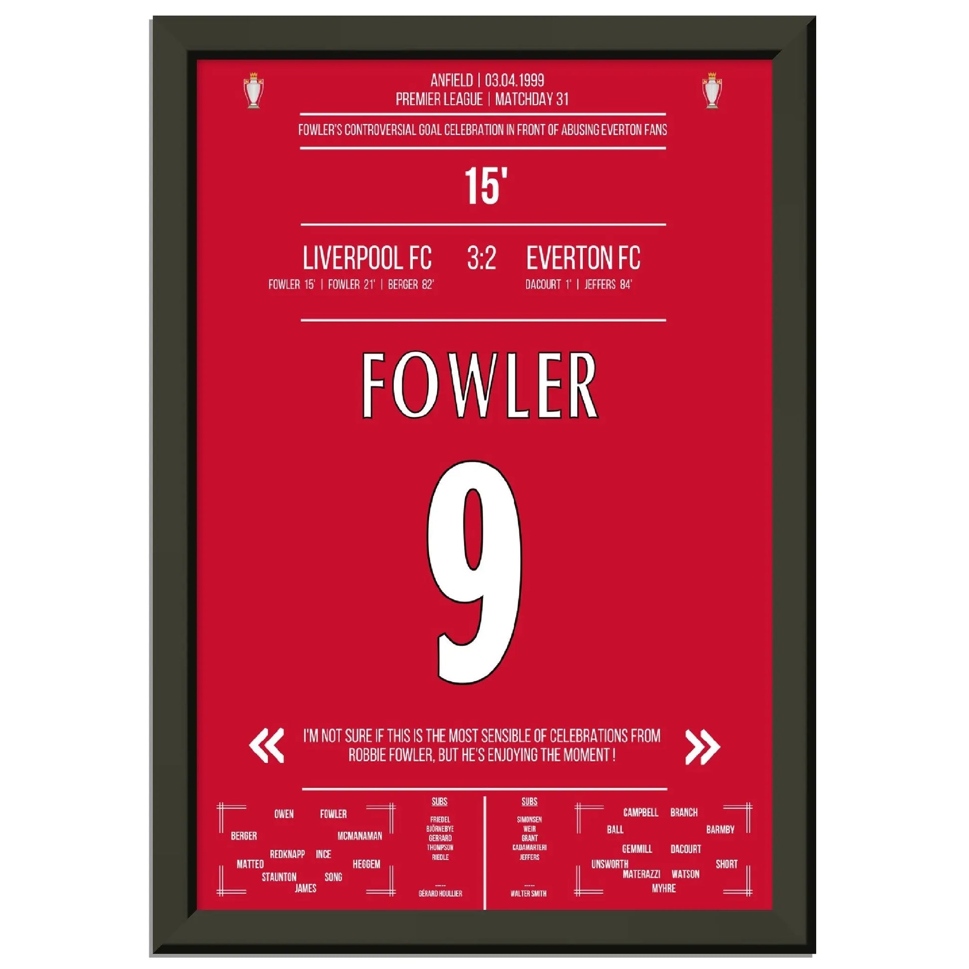 Fowlers außergewöhnlicher Torjubel Liverpool - Everton 1999 Premier League Merseyside Derby 