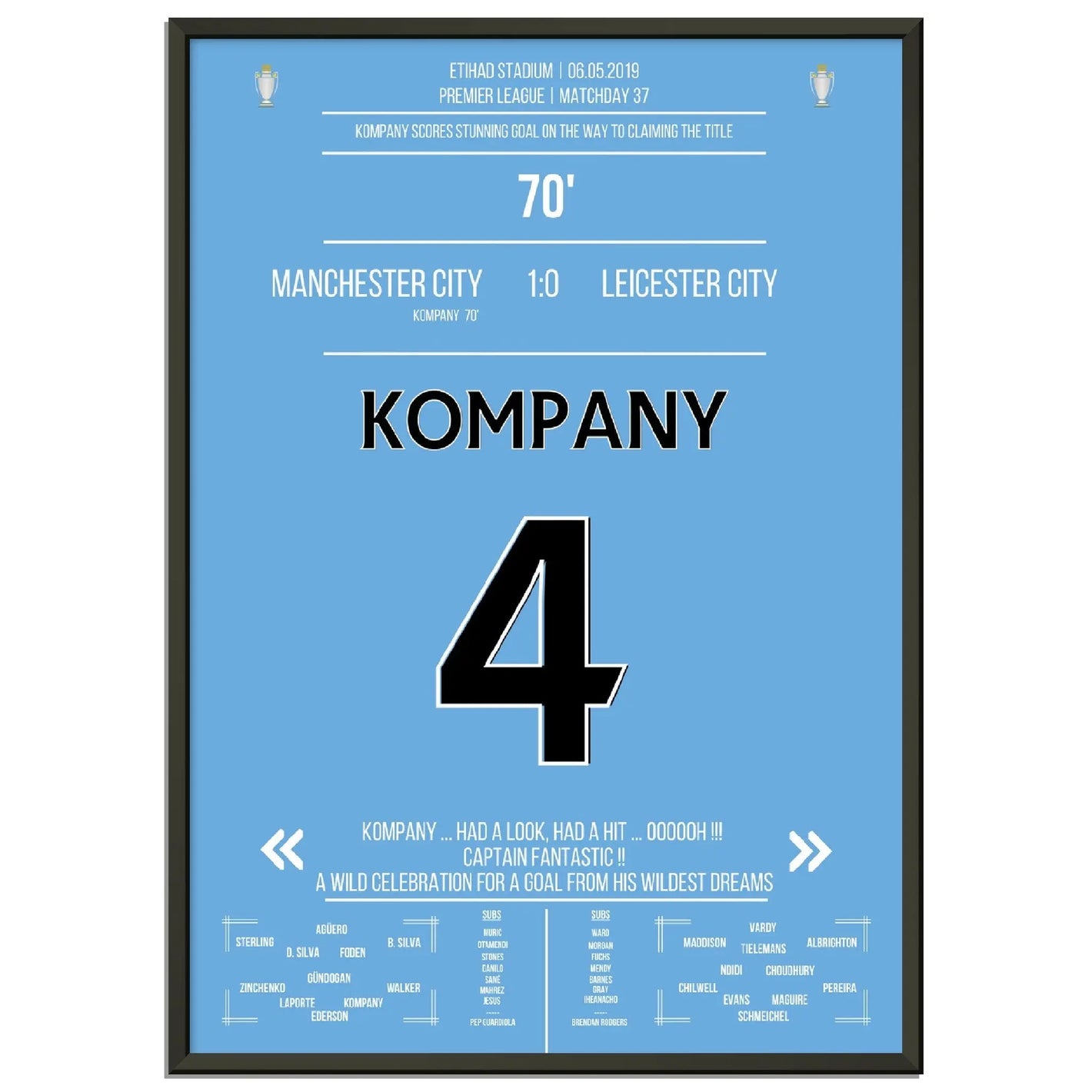 Kompany erzielt Traumtor gegen Leicester auf City's Weg zum Premier League Titel 2019 