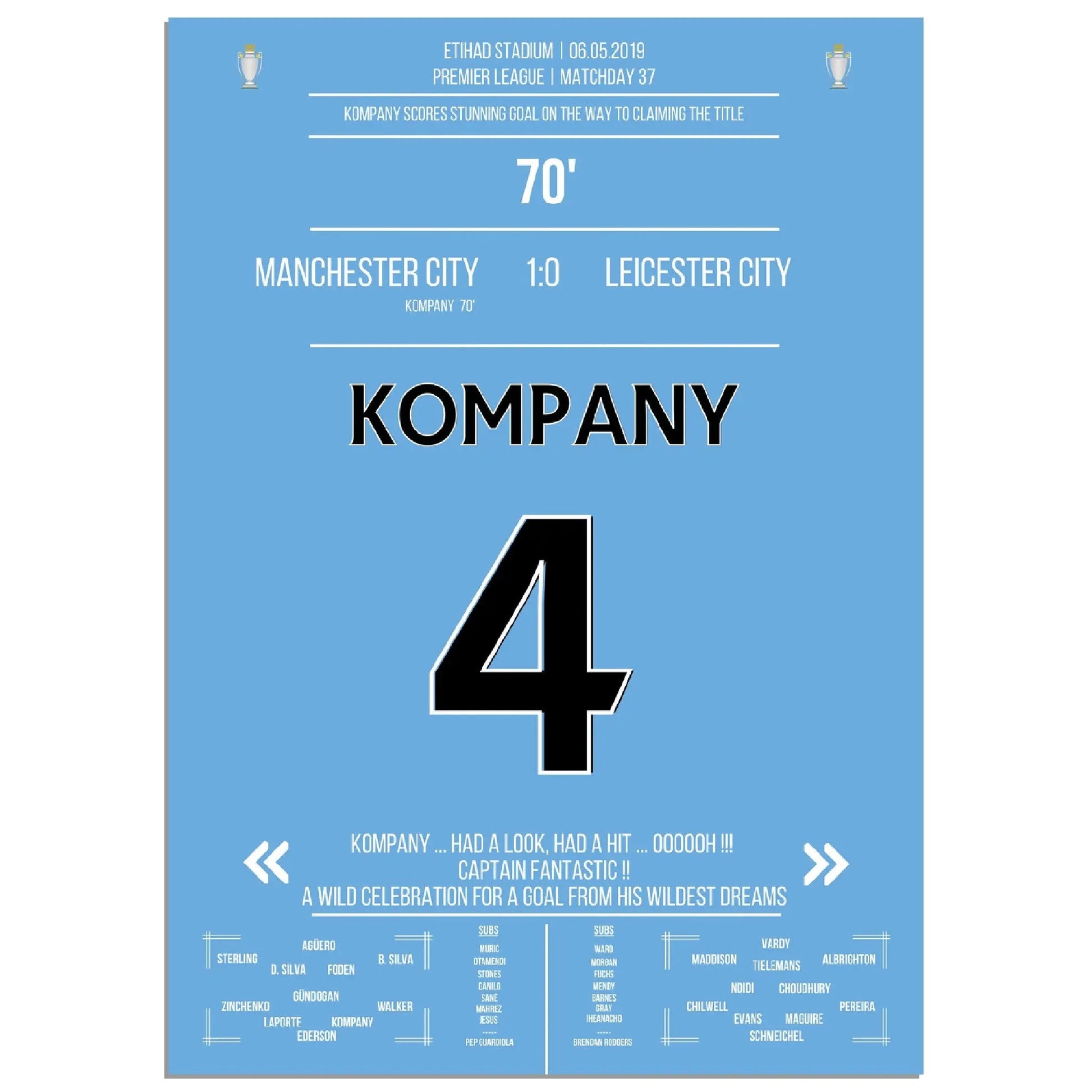 Kompany erzielt Traumtor gegen Leicester auf City's Weg zum Premier League Titel 2019 