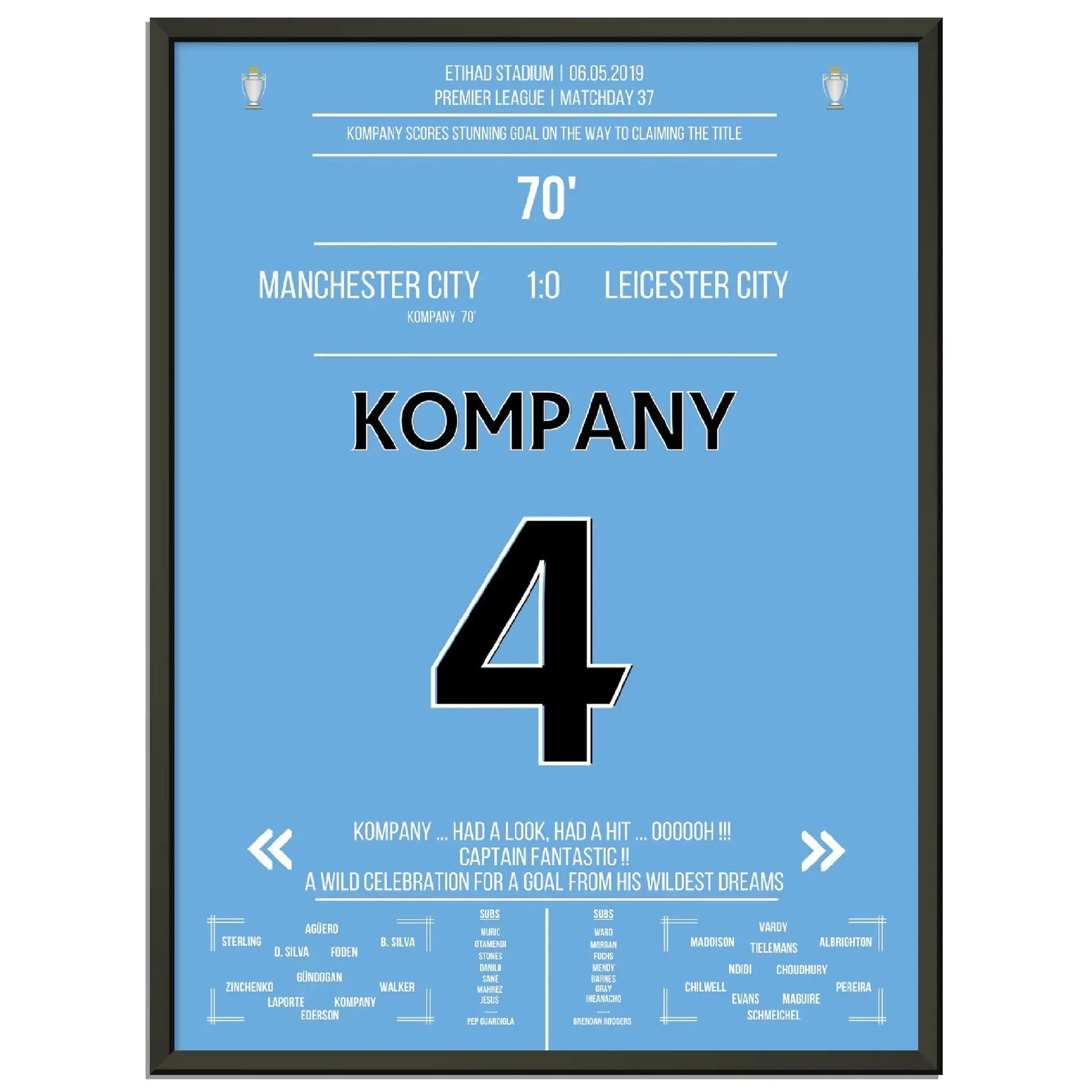 Kompany erzielt Traumtor gegen Leicester auf City's Weg zum Premier League Titel 2019 