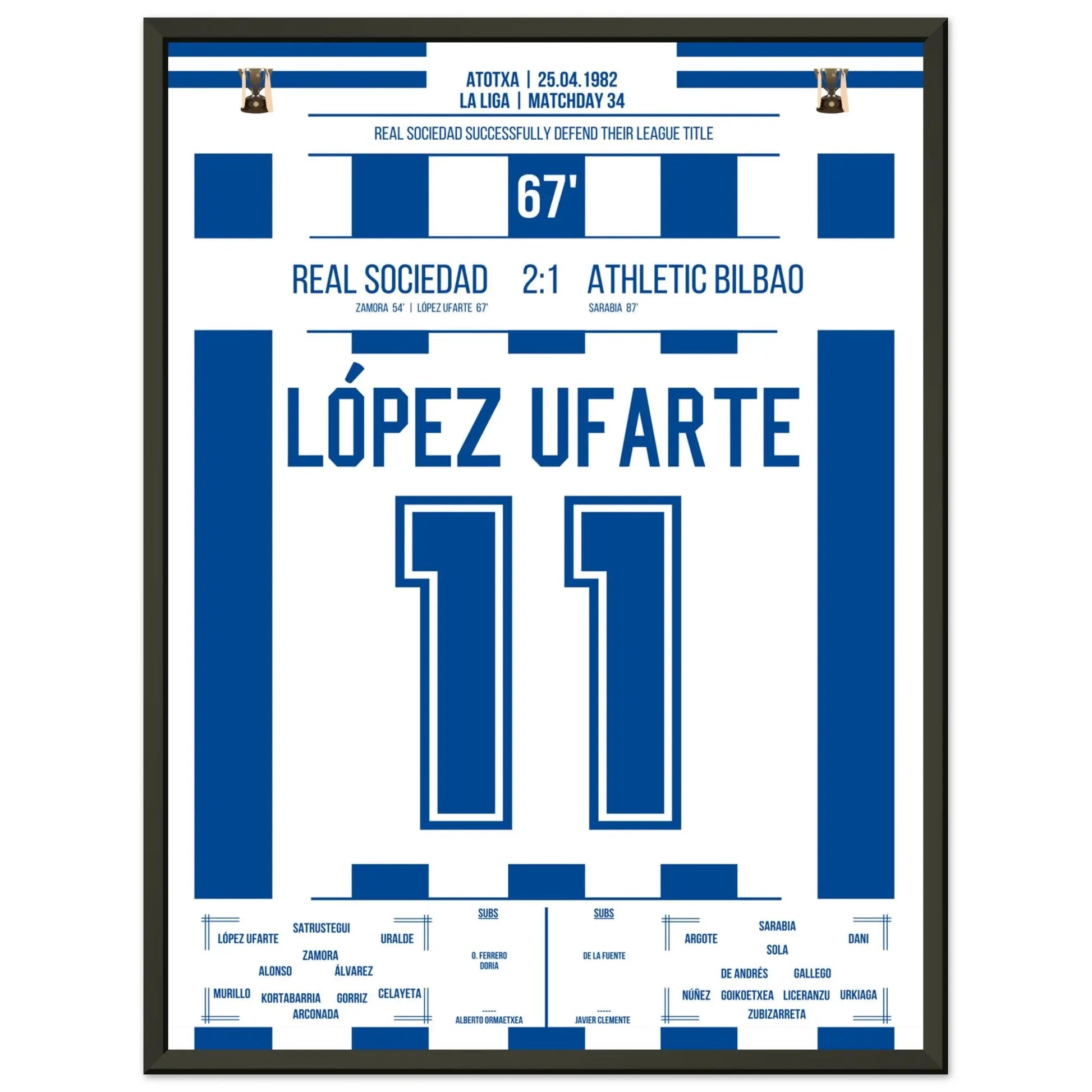 López Ufarte's Tor zur Titelverteidigung in 1982 45x60-cm-18x24-Schwarzer-Aluminiumrahmen