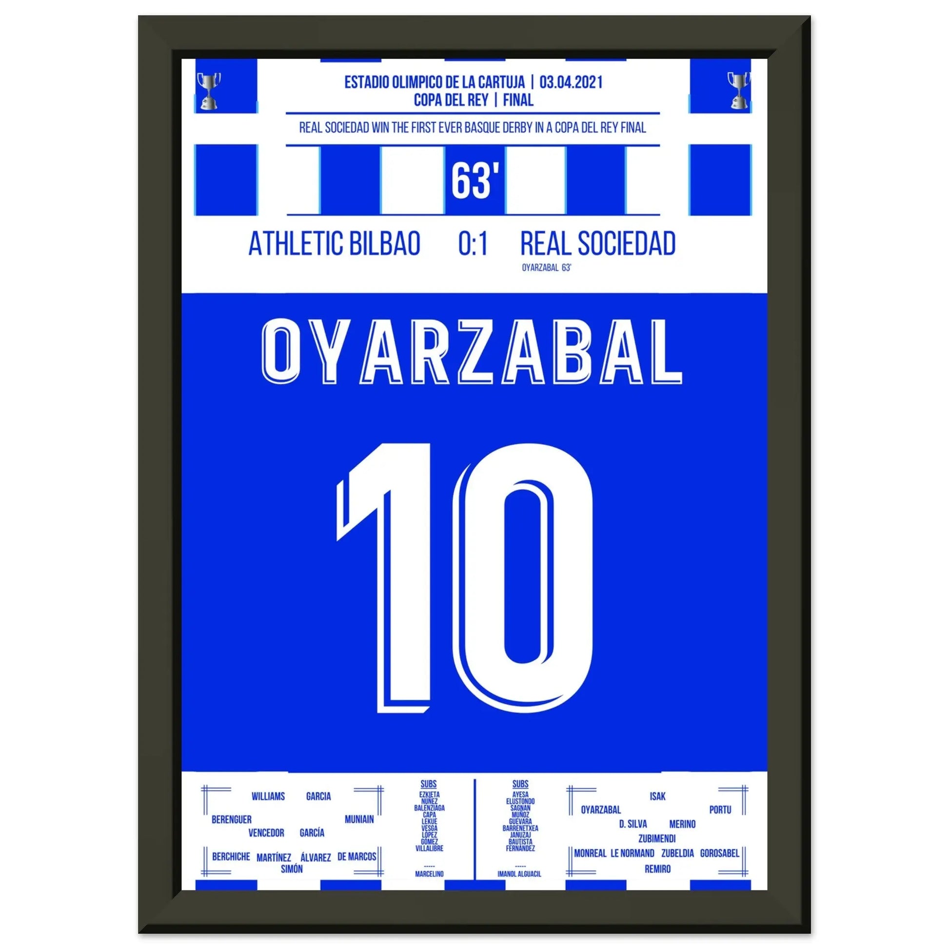 Oyarzabal entscheidet das Copa Del Rey Finale 2020 A4-21x29.7-cm-8x12-Schwarzer-Aluminiumrahmen
