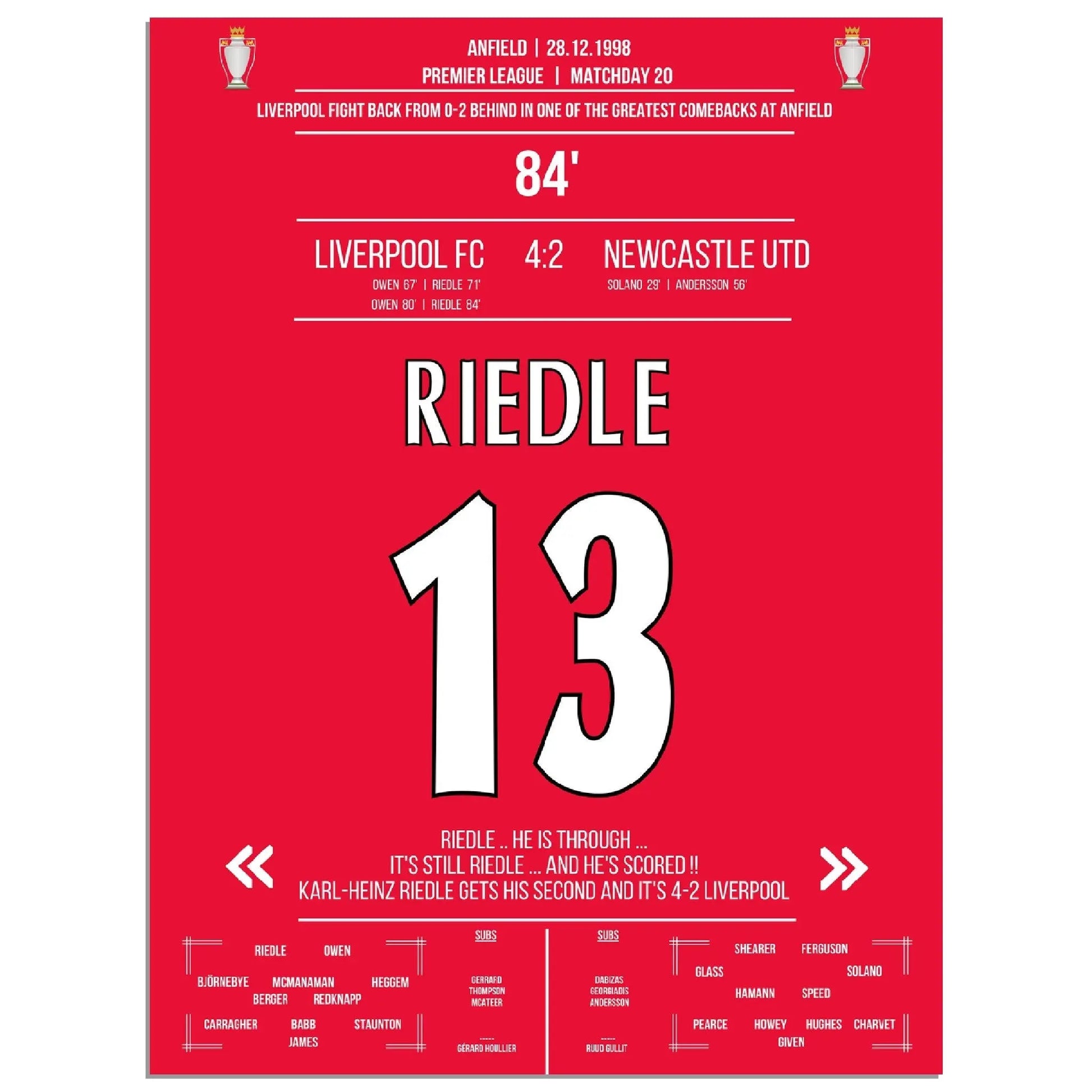 Riedle's Doppelpack bei Liverpools wilder Aufholjagd gegen Newcastle 1998 