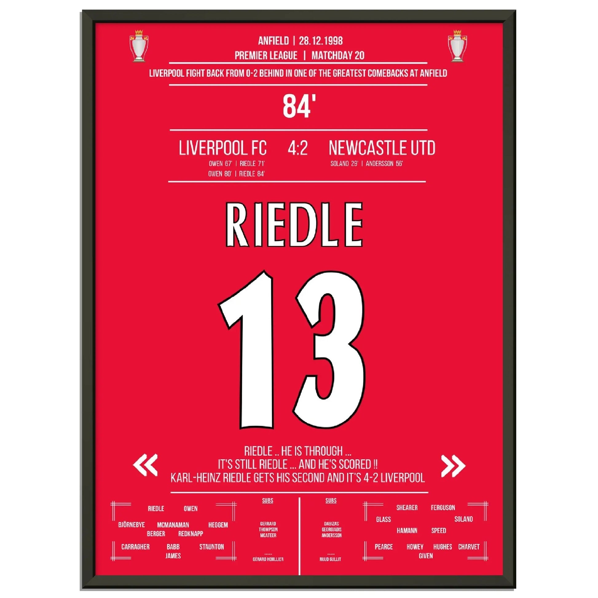 Riedle's Doppelpack bei Liverpools wilder Aufholjagd gegen Newcastle 1998 