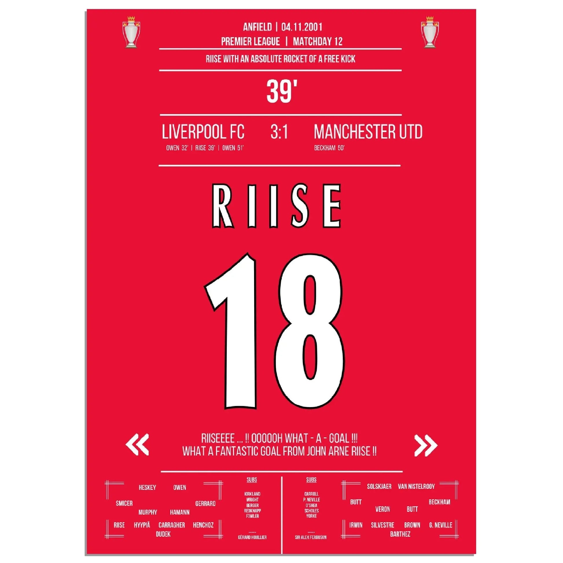 Riise packt den Hammer aus bei Liverpools Heimsieg gegen ManU in 2001 