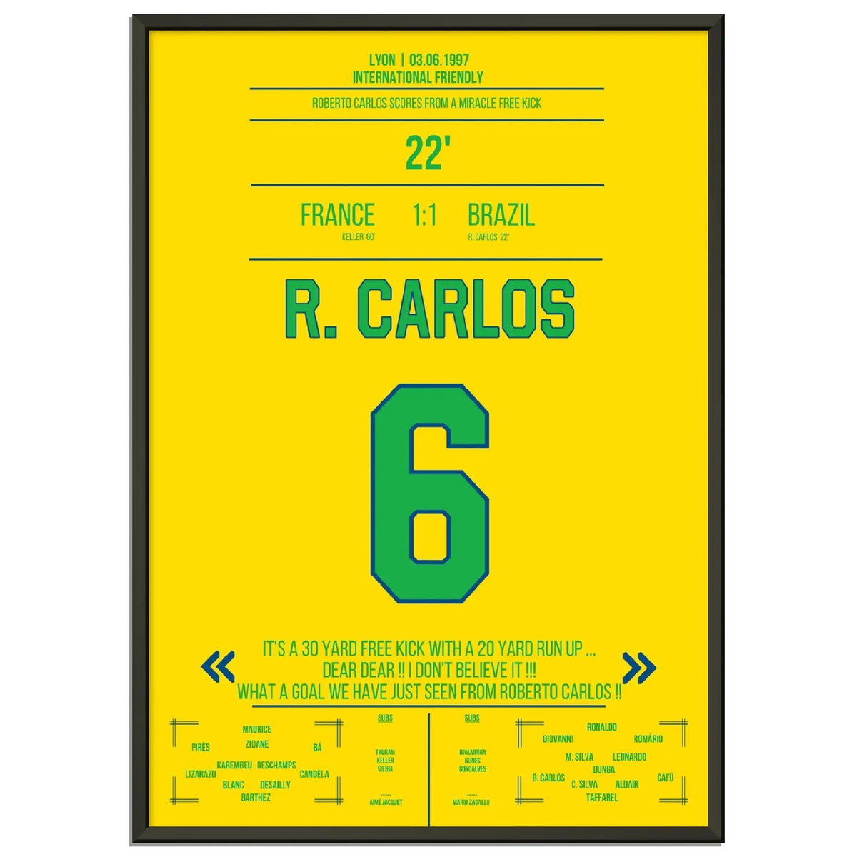 Roberto Carlos calcio di punizione magico contro la Francia