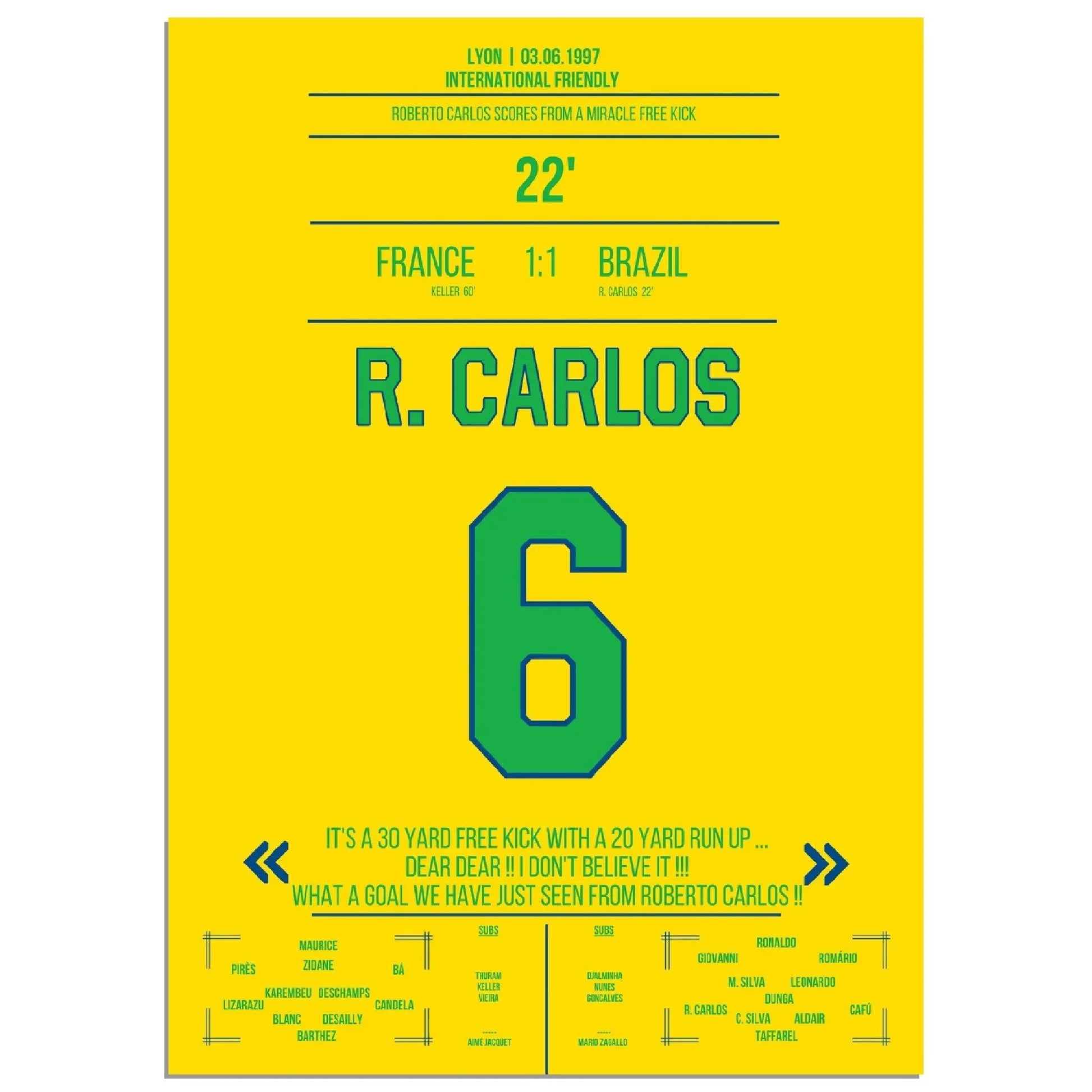 Roberto Carlos magischer Freistoss gegen Frankreich 