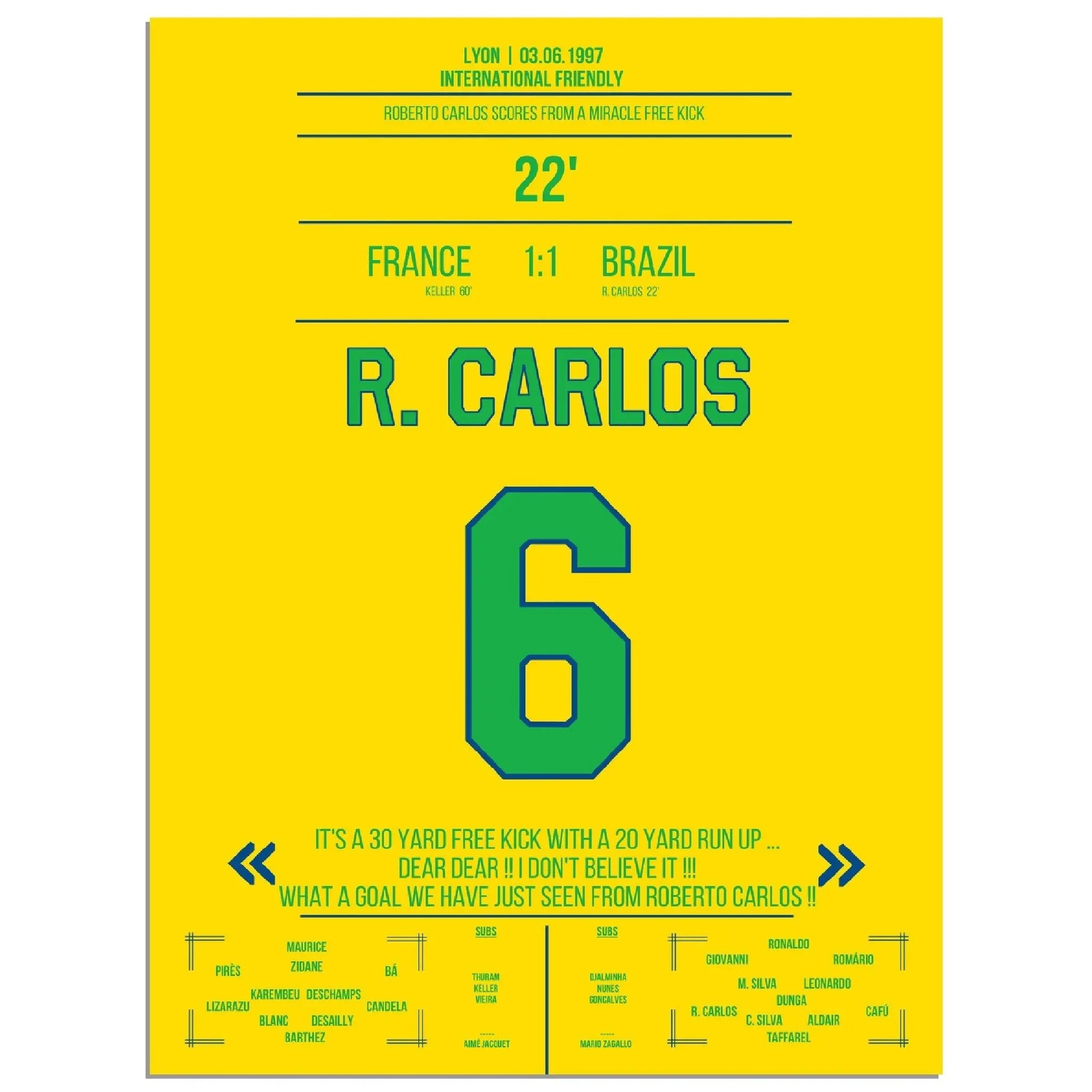 Roberto Carlos magischer Freistoss gegen Frankreich 