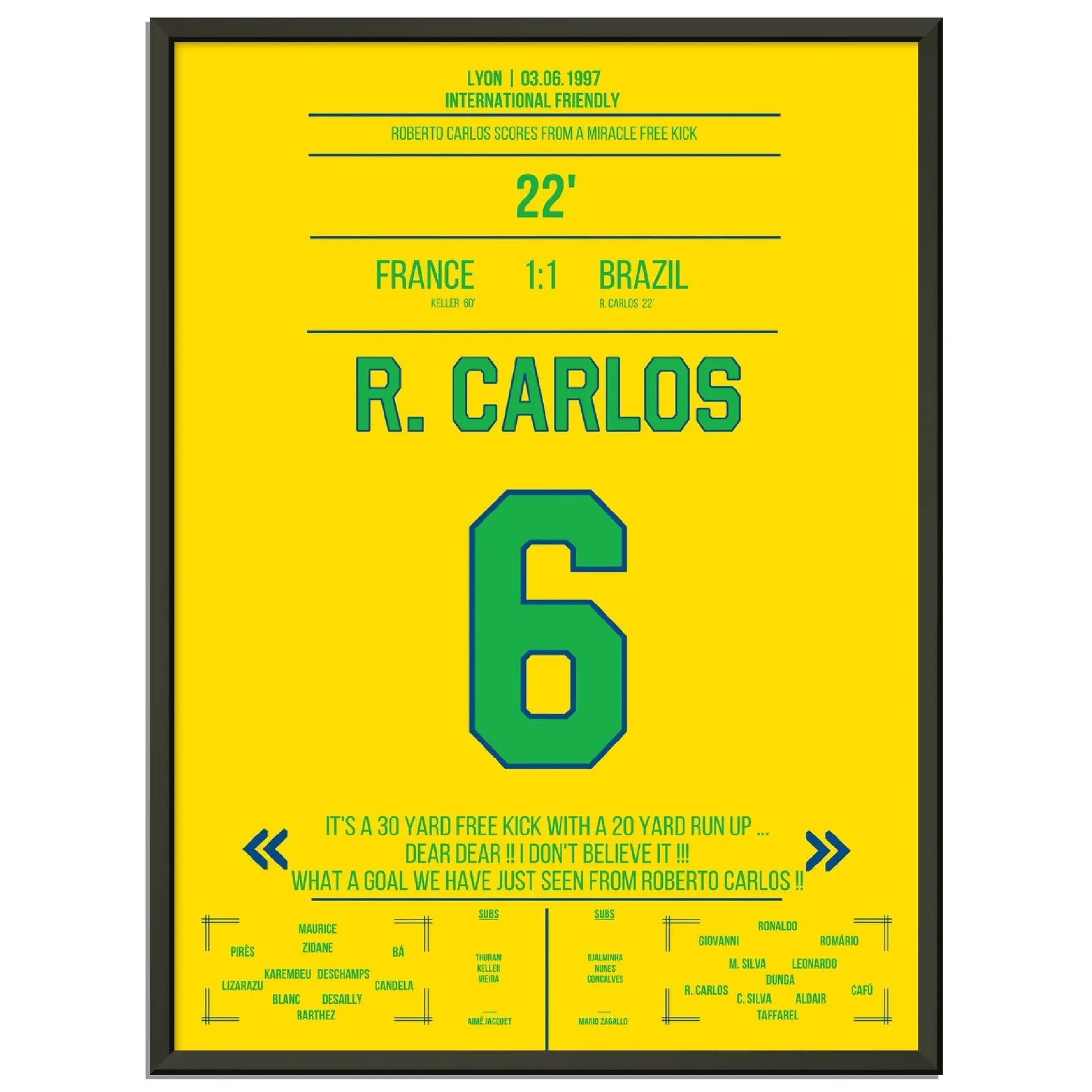 Roberto Carlos magischer Freistoss gegen Frankreich 
