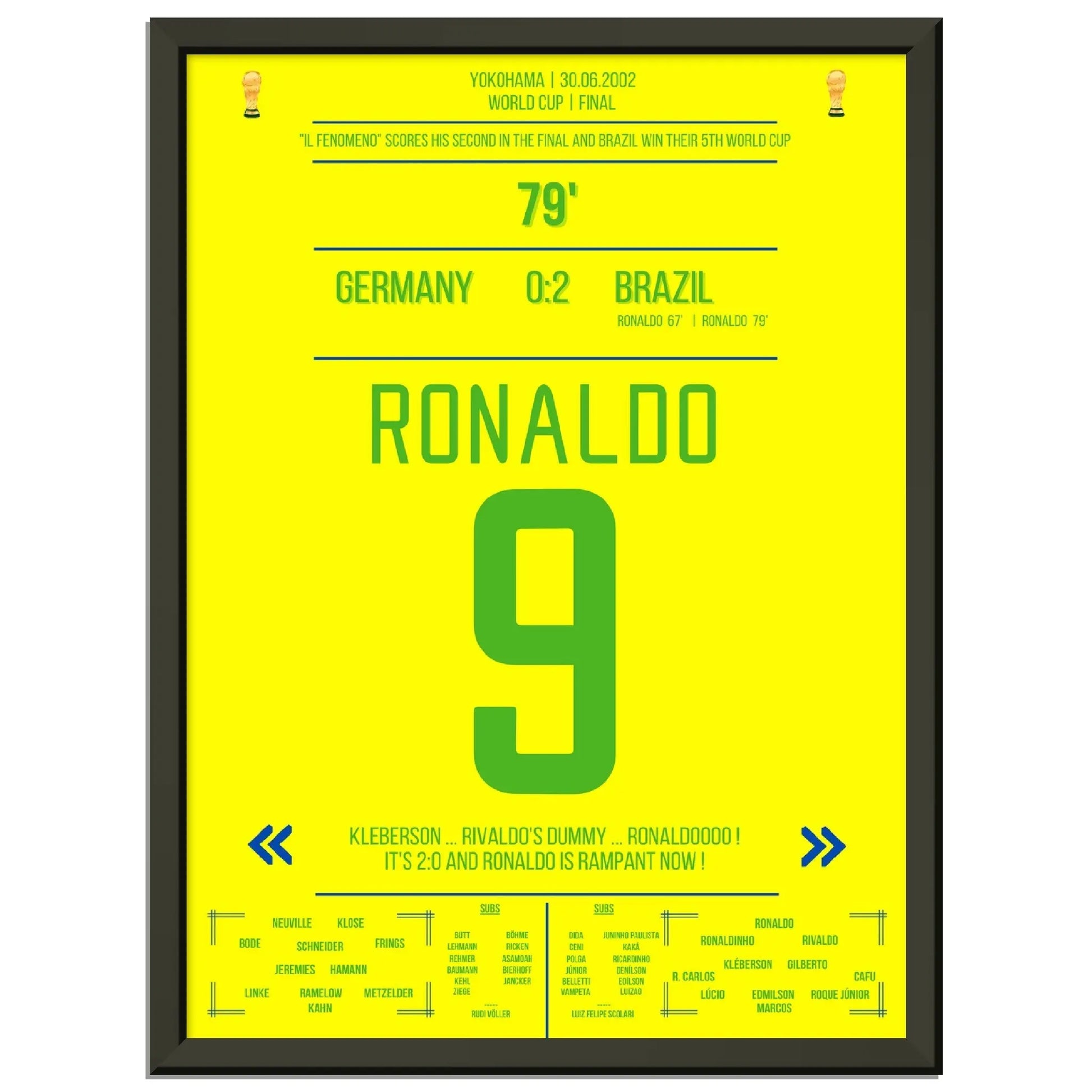 Ronaldo Il Fenomeno Doppelpack für Brasilien WM Finale 2002 gegen Deutschland 